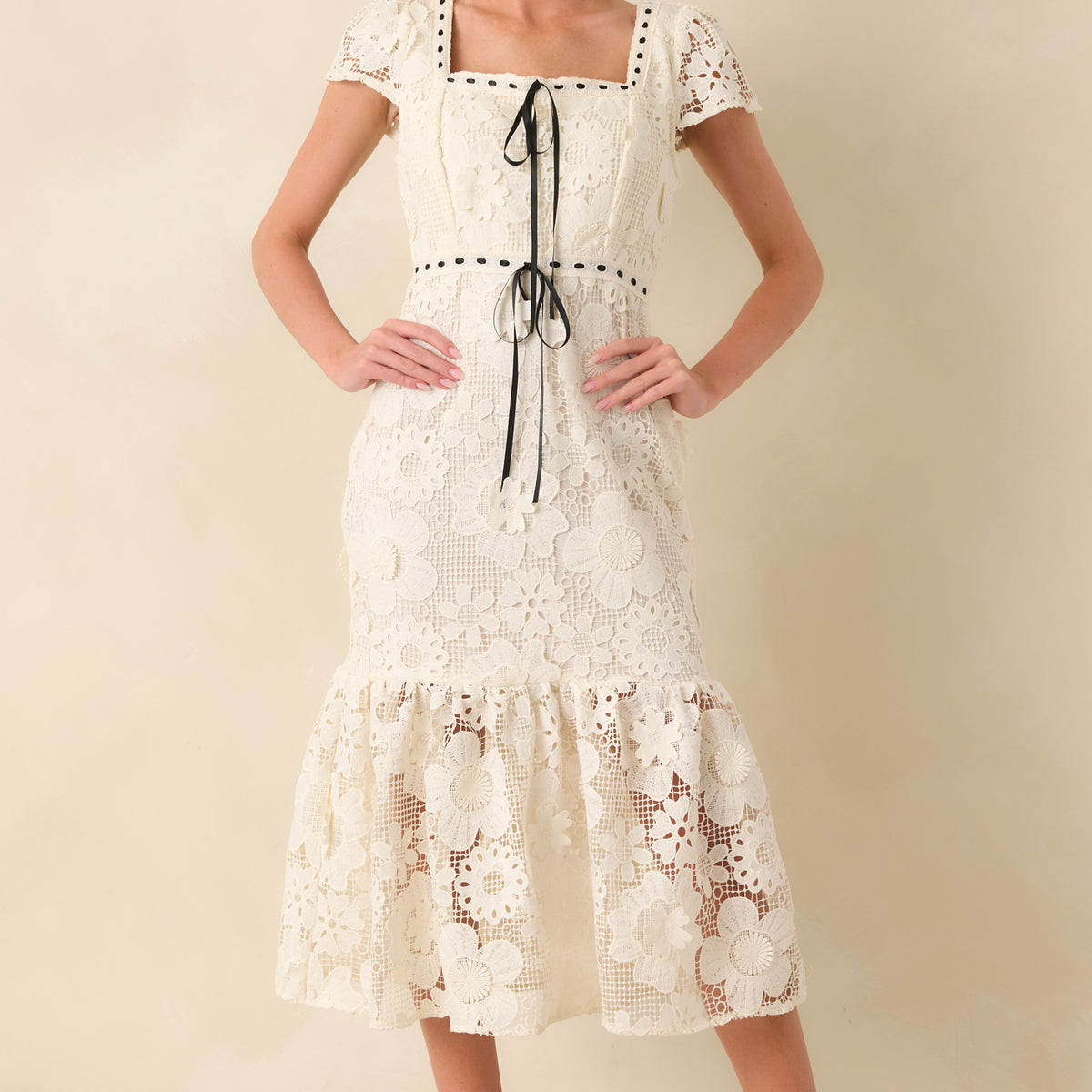 Made You Look Ivory Floral Embroidered Midi Dress