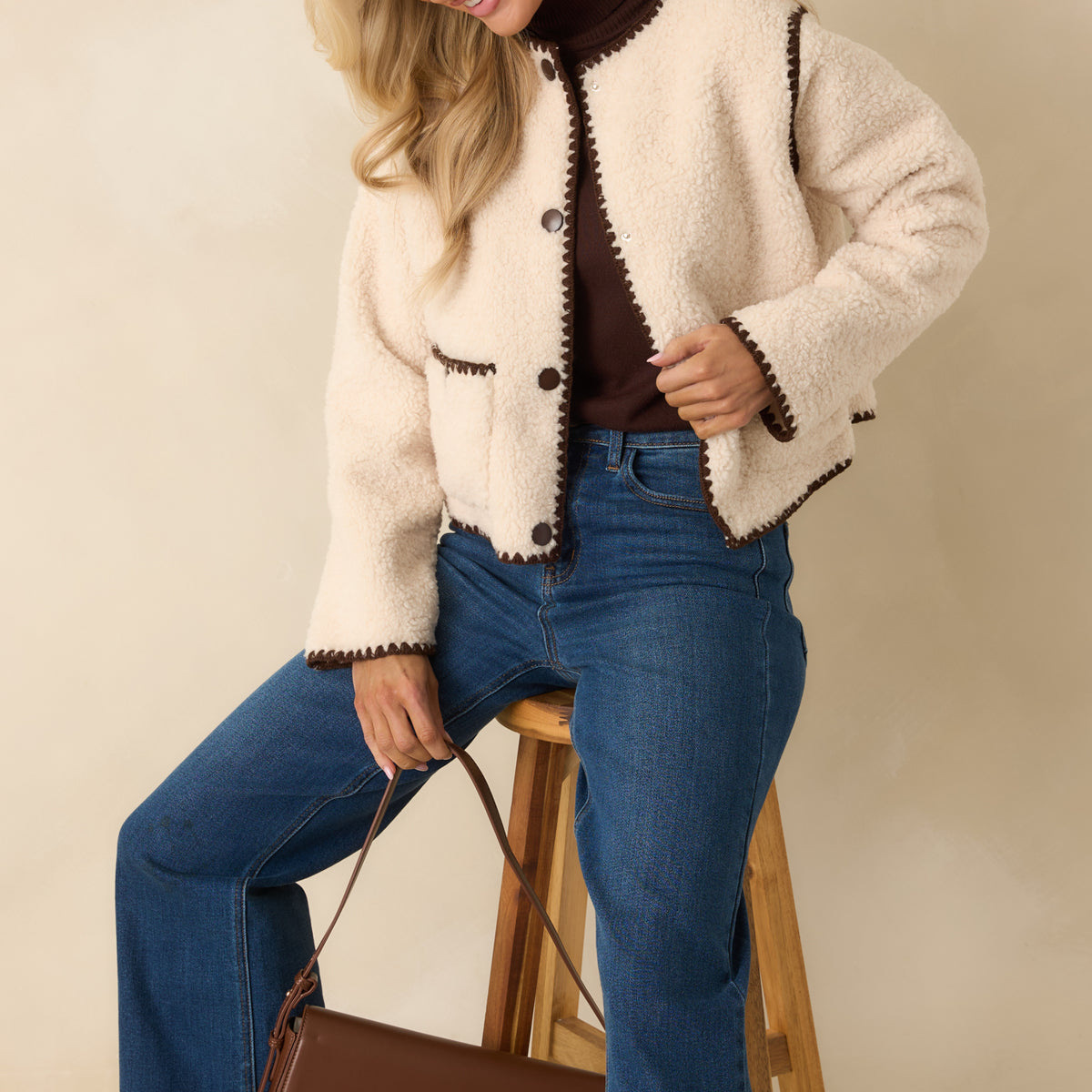 Leather Jacket Ivory Sherpa Jacket Fresh Air Vegan Leather Jacket