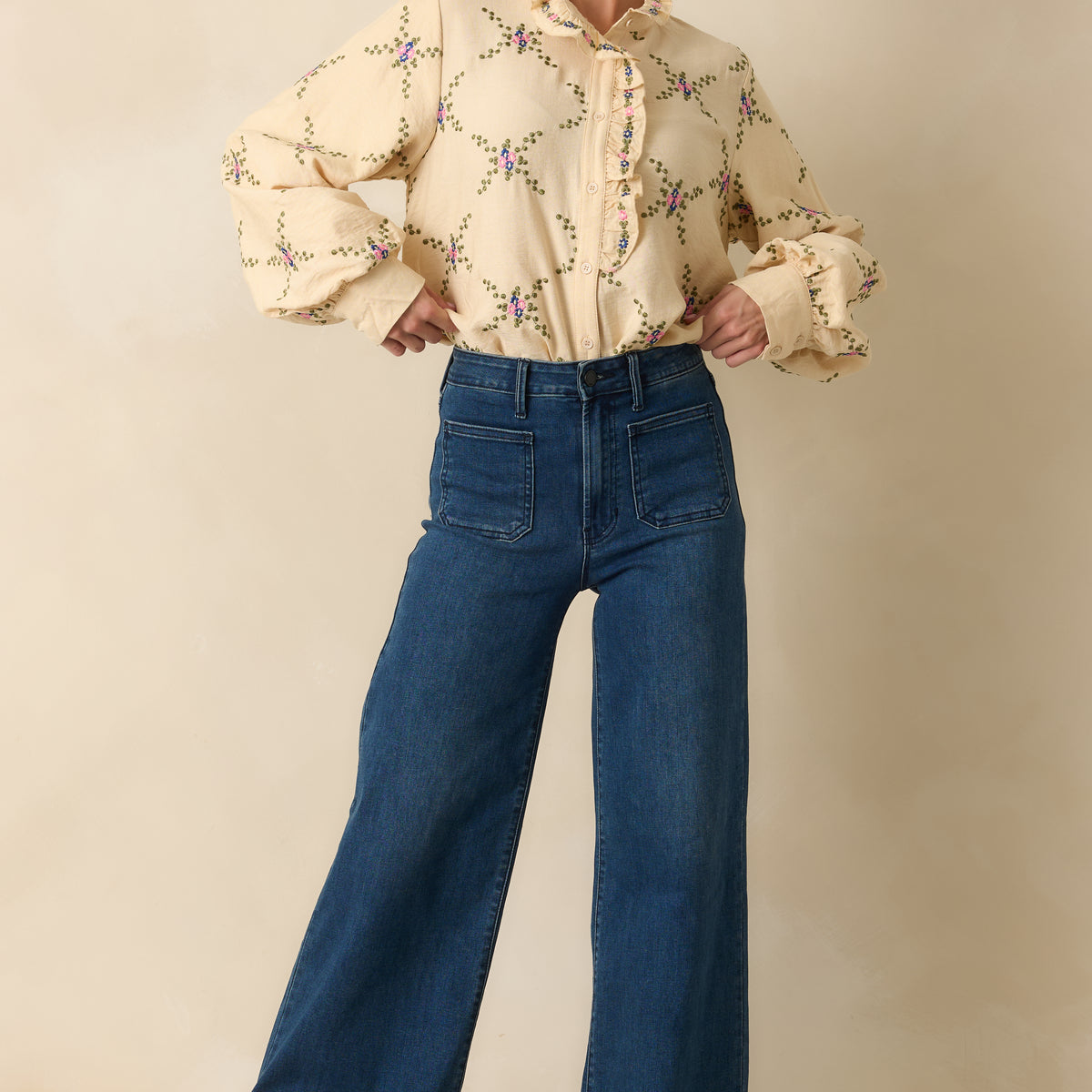 Ivory Multi Floral Embroidered Blouse - Women's Tops | Red Dress