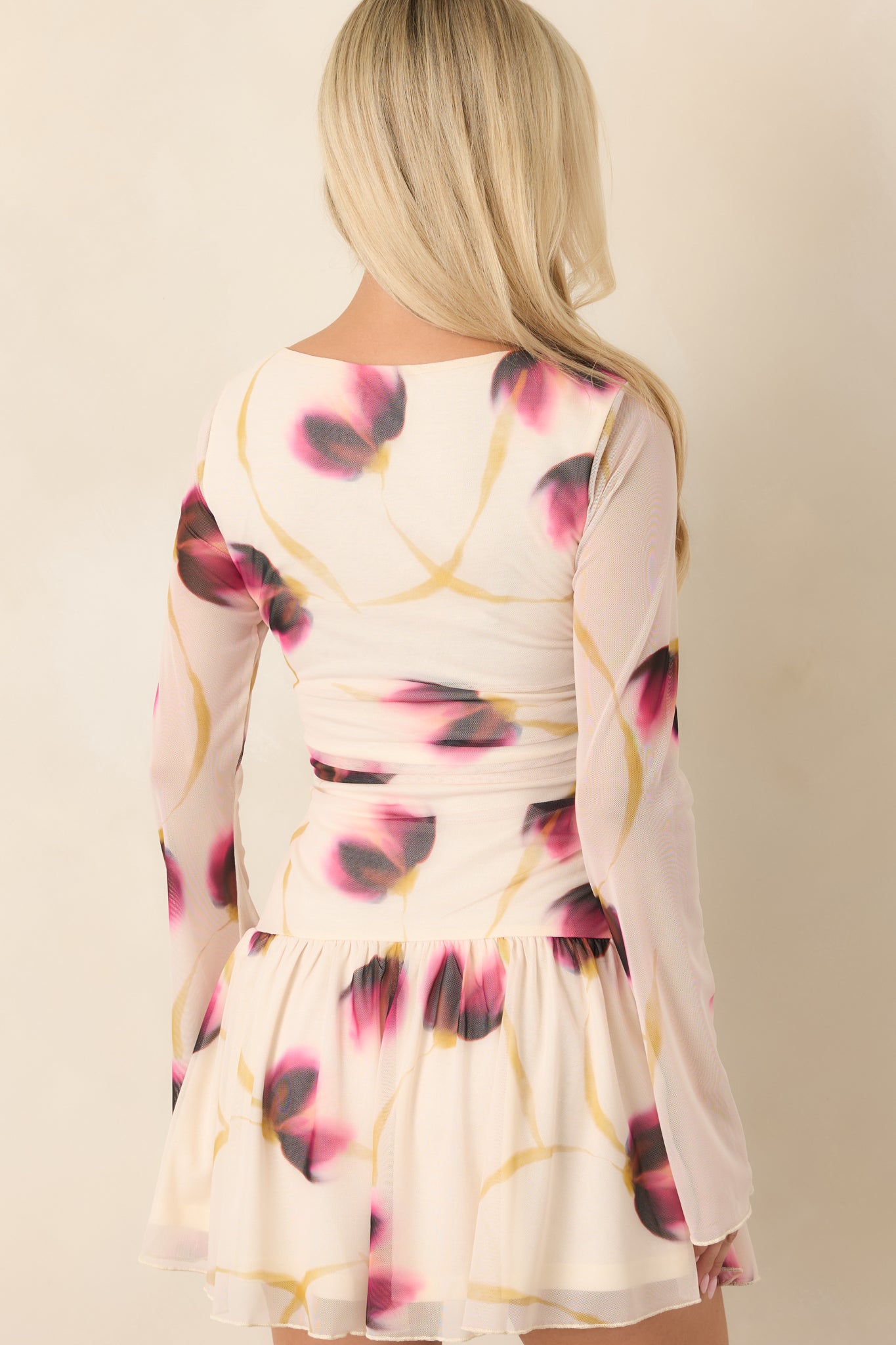 Emery Ivory Floral Mesh Mini Dress