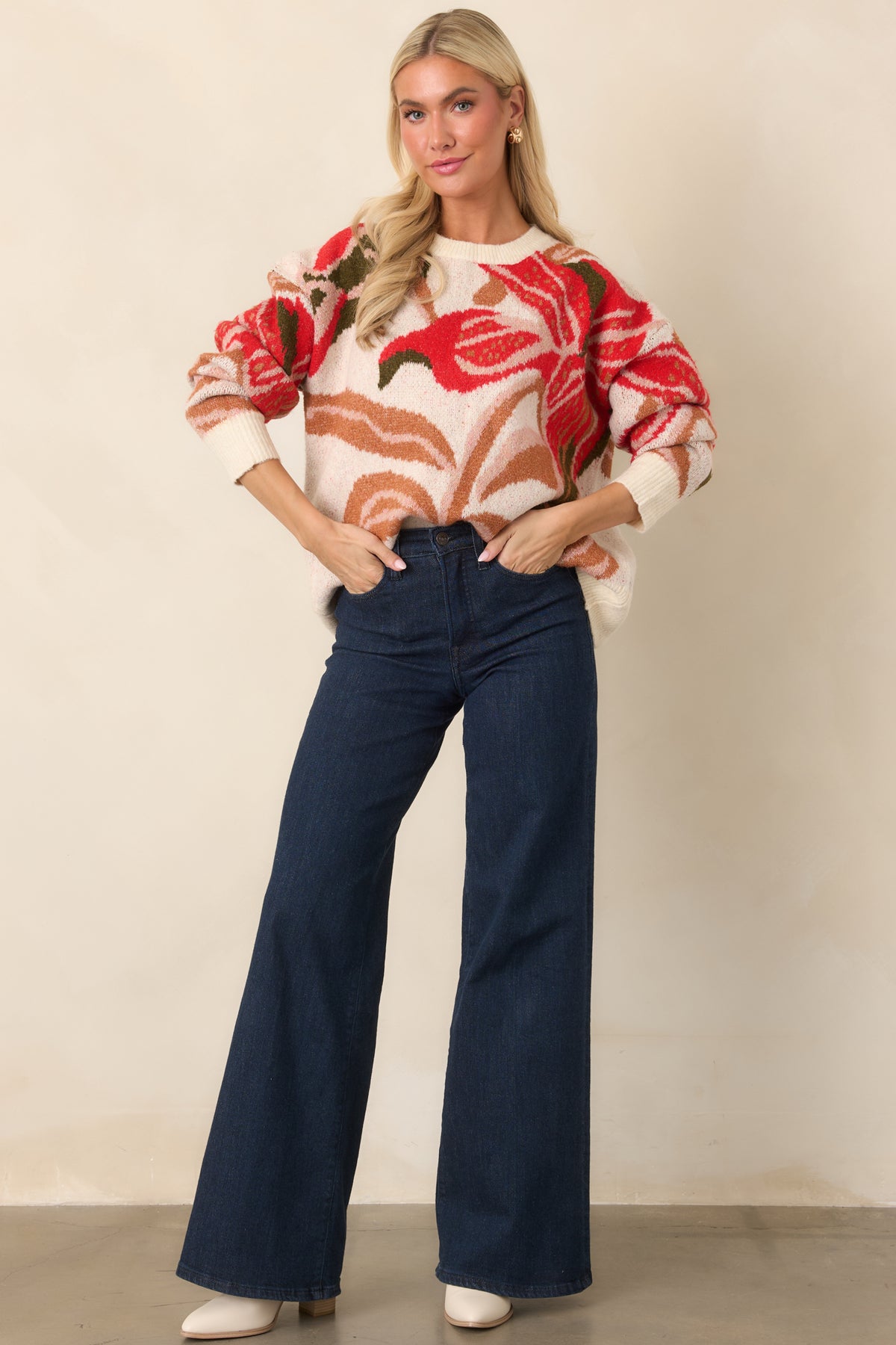 Full-length wide-leg denim pants showcasing a streamlined silhouette, comfortable relaxed fit, and classic five-pocket construction.