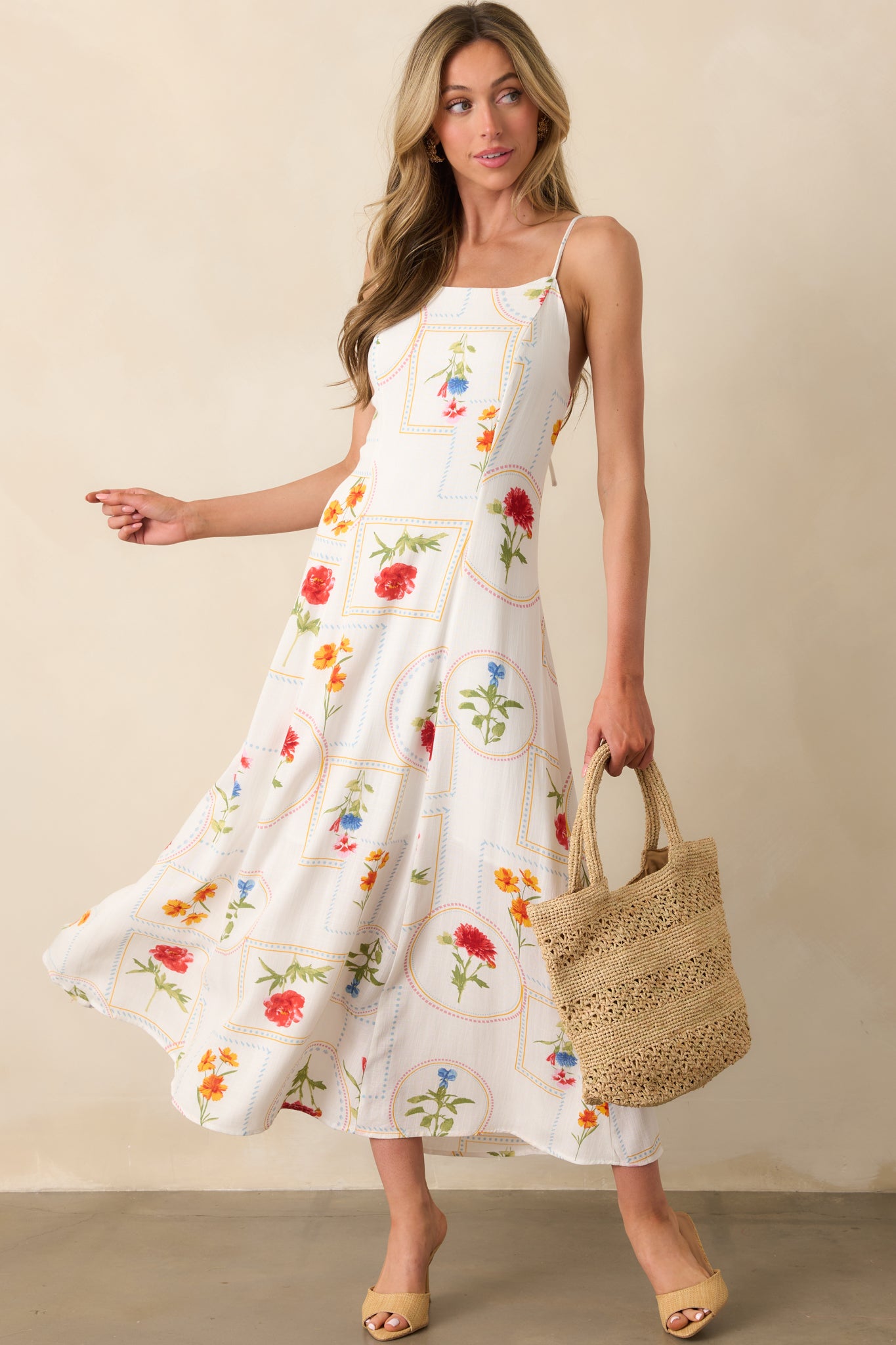 Ivory Floral Patchwork Maxi Dress - All Dresses | Red Dress