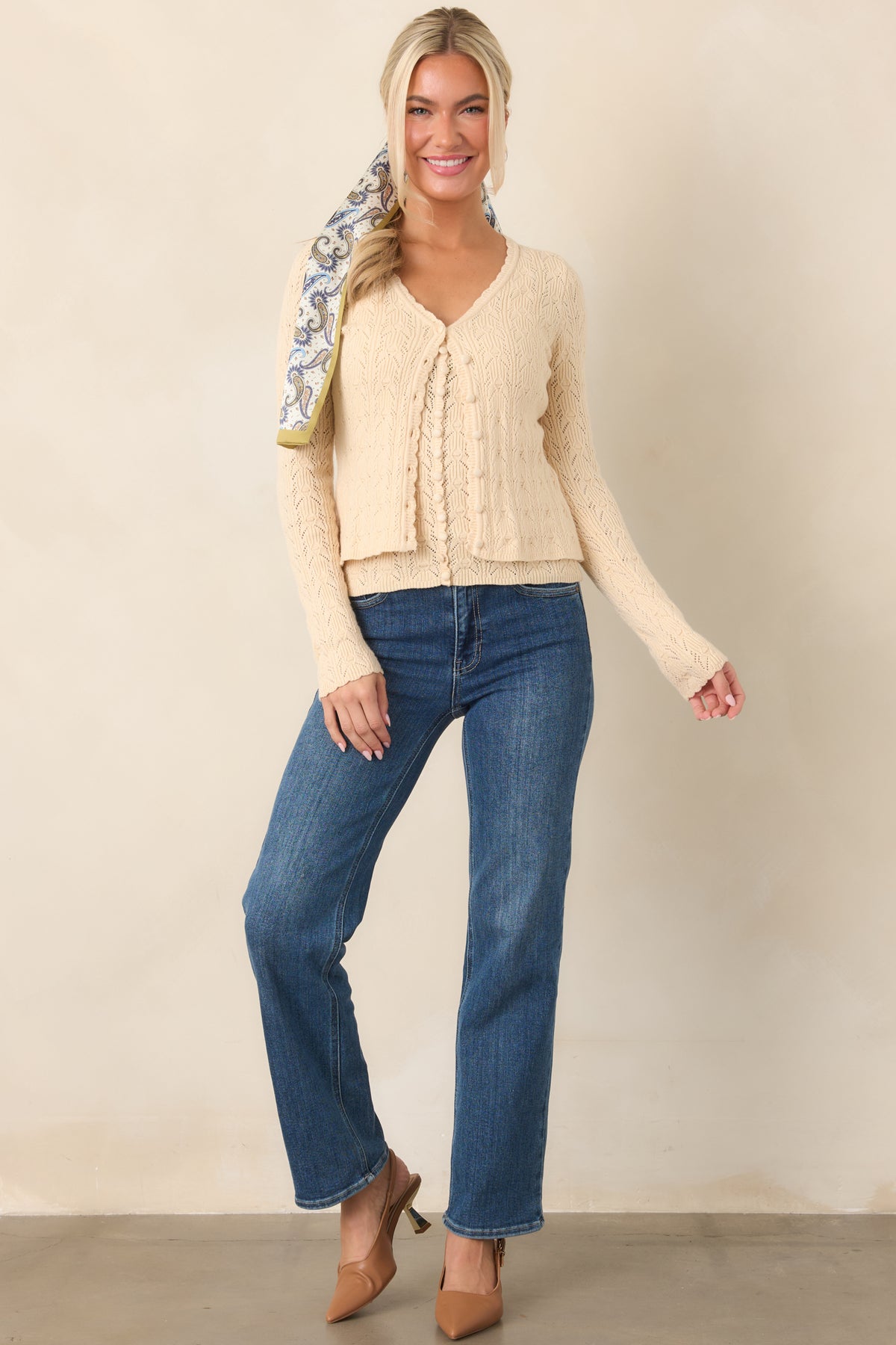 Ivory Pointelle Knit Camisole Top - Casual Tops | Red Dress