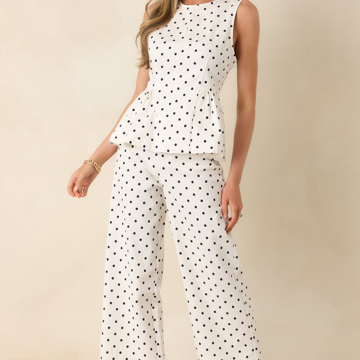 Red Dress | Ivory Cotton Polka Dot Peplum Top - All Tops