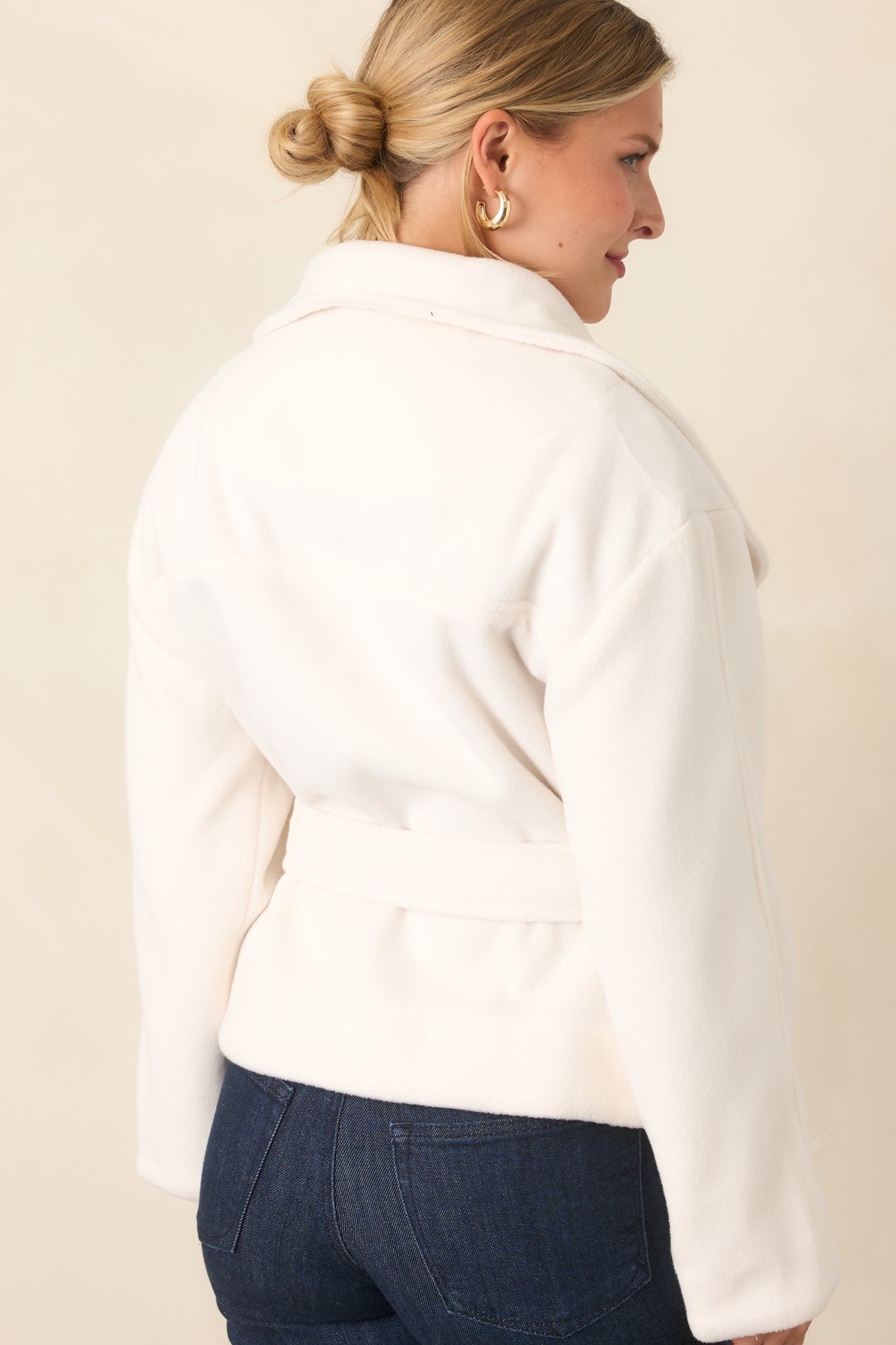 Nicole Ivory Plush Tie Belt Wrap Jacket | Elevator Disco