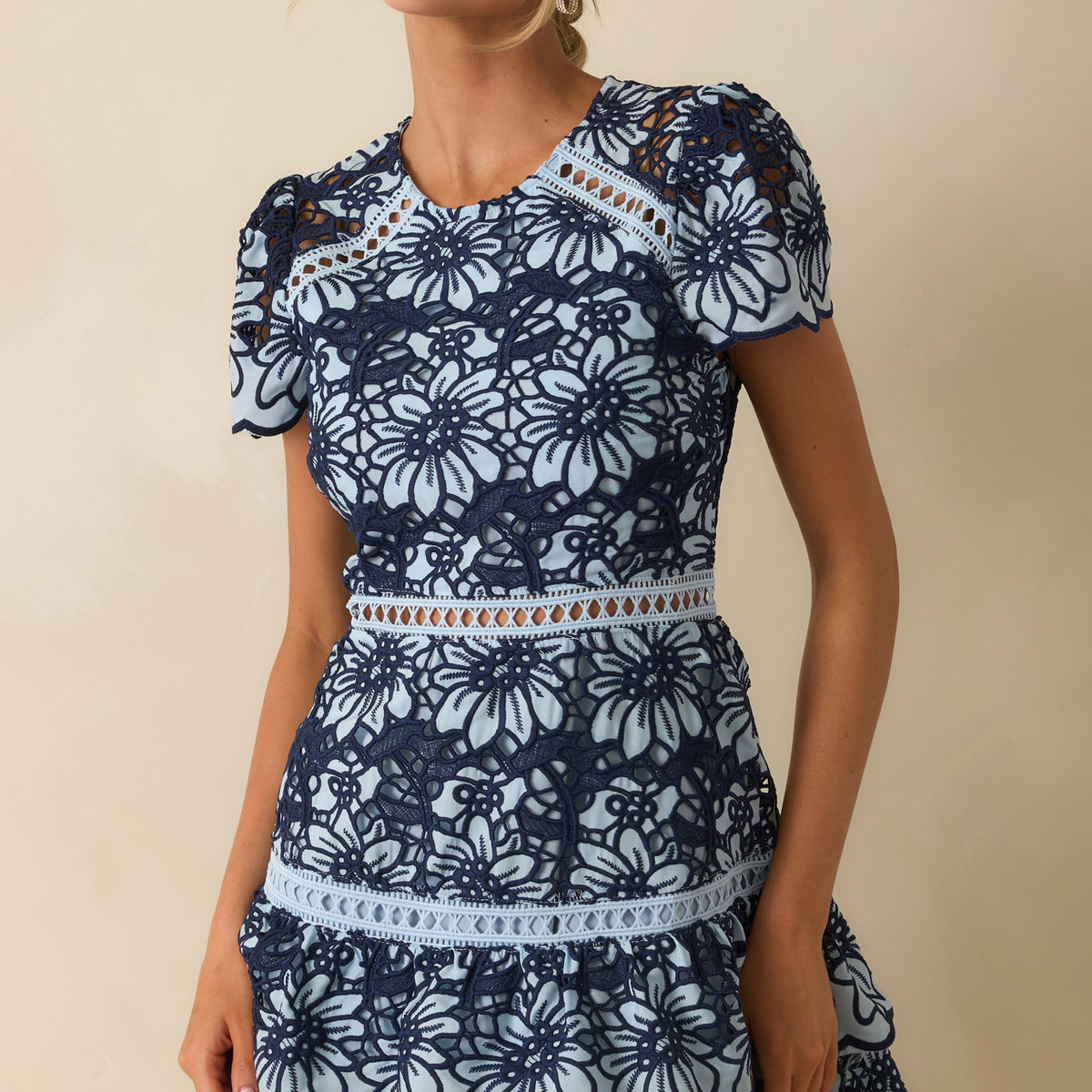 Blue Multi Floral Embroidered Lace Dress - Mini Dresses | Red Dress Blue Multi Floral Embroidered Lace Dress - Mini Dresses | Red Dress