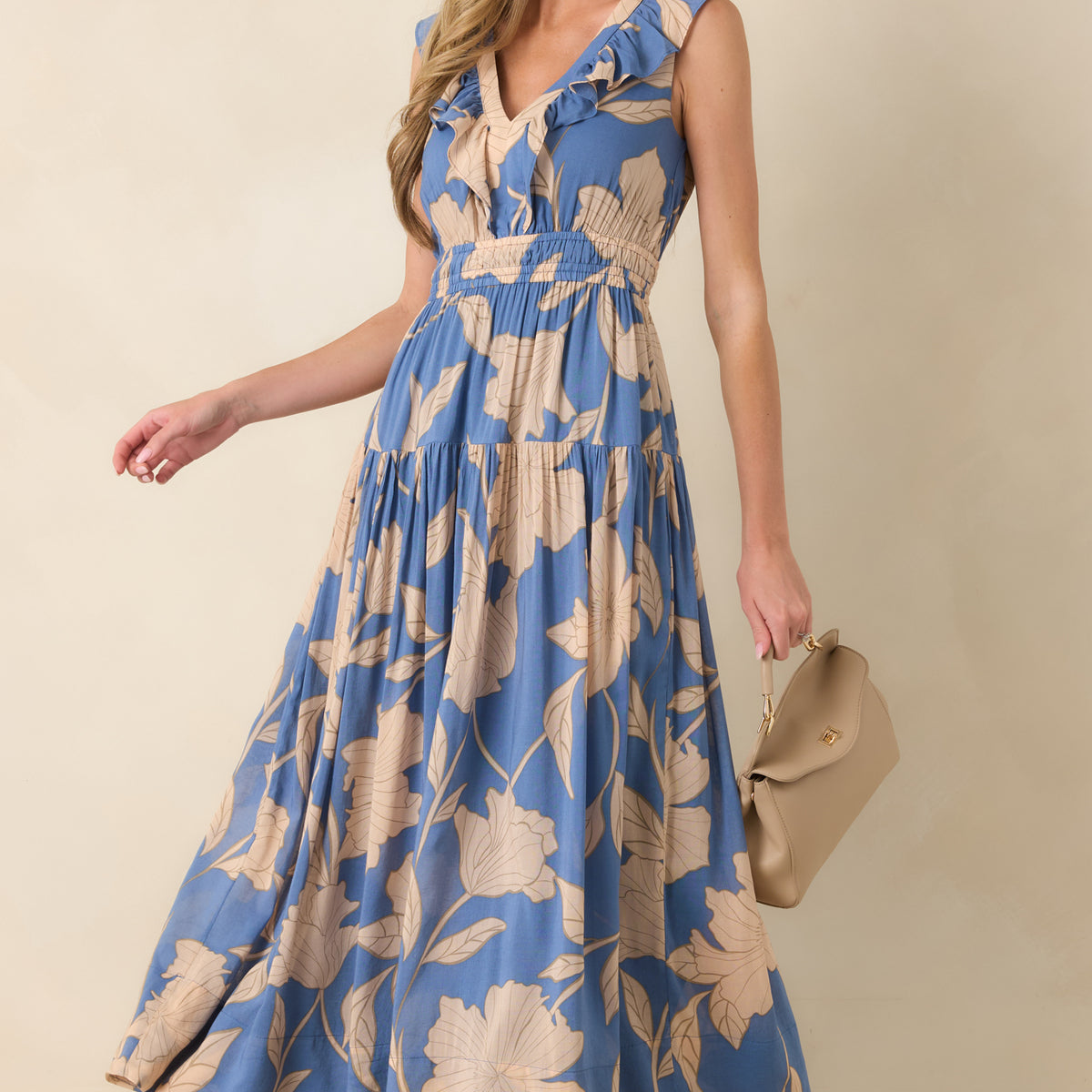 Z Supply Malene Lake Blue Blooming Floral Maxi Dress | Red Dress