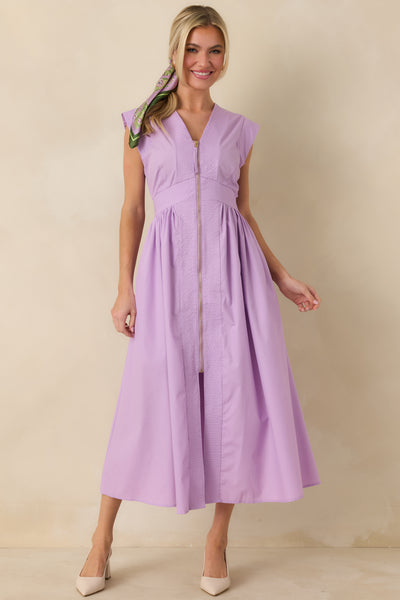 Lavender Zip Up Midi Dress - All Dresses | Red Dress