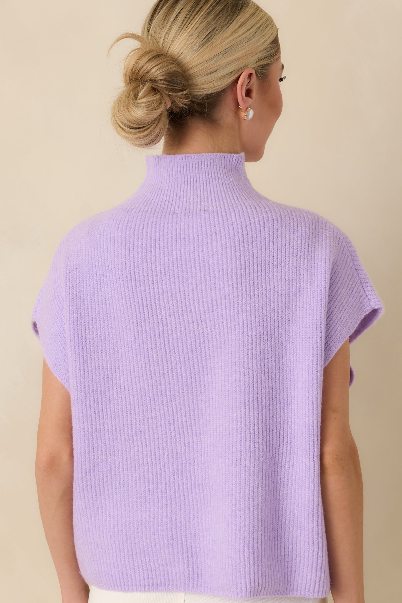 Lavender Ribbed Knit Mockneck Cap Sleeve Sweater - All Tops | Red