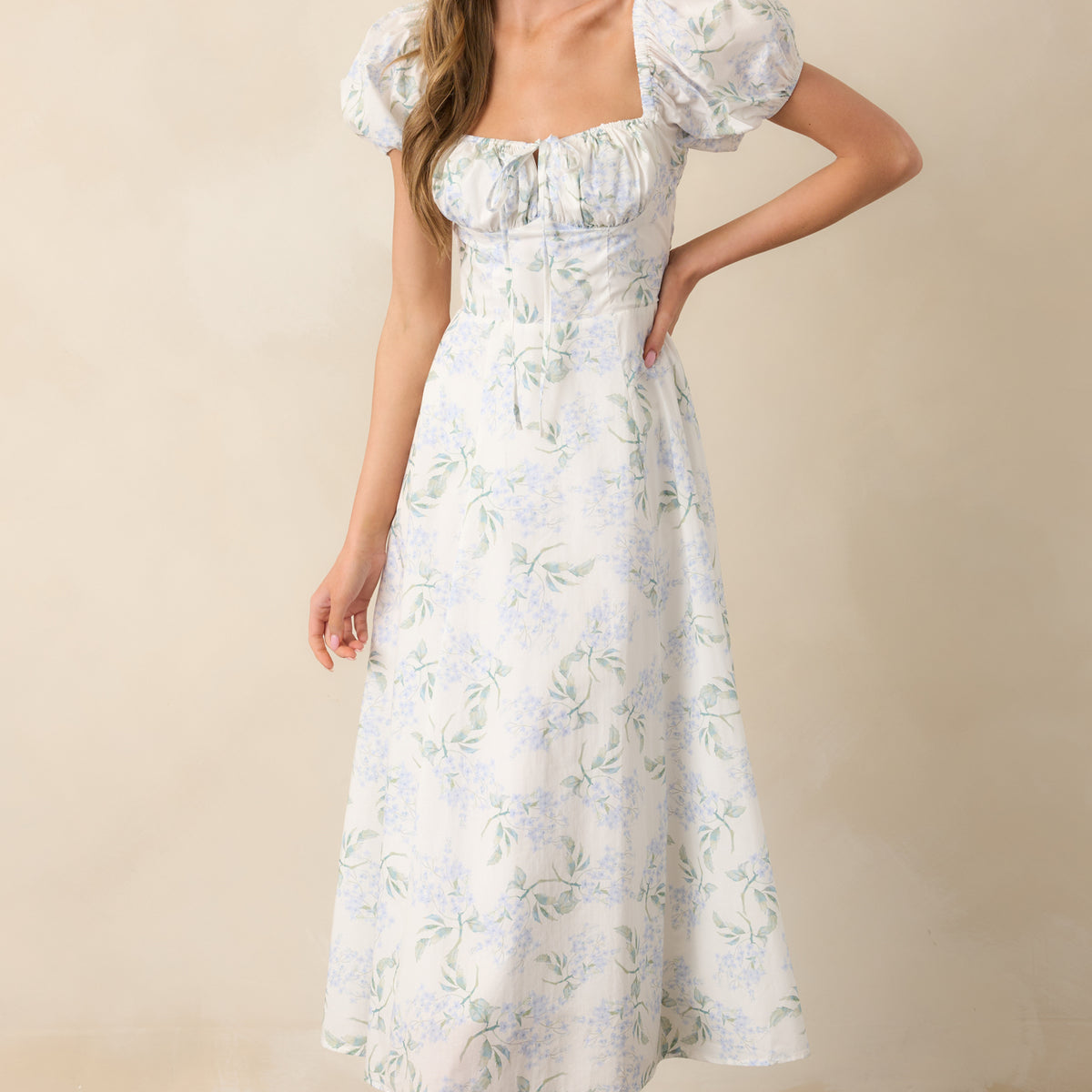 floral formal dress with sleeves Light Blue Puff Sleeve Maxi - All Dresses while a cinched waist Size:UK 14 / US 10 25 new swim dress A Complete Guide to
