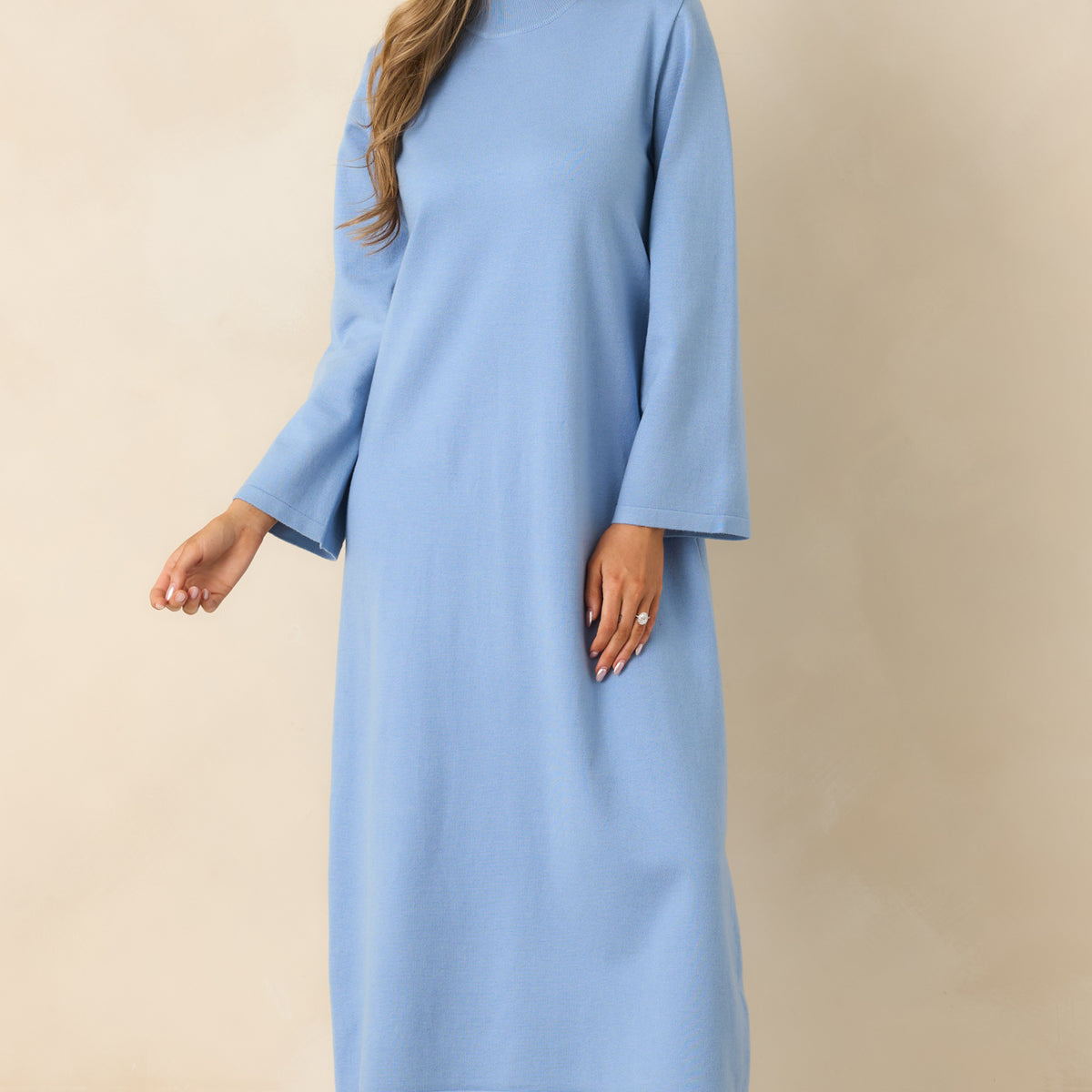 Women's Simply Put Together Sky Blue Relaxed Knit Shift Midi Dress | Size: S