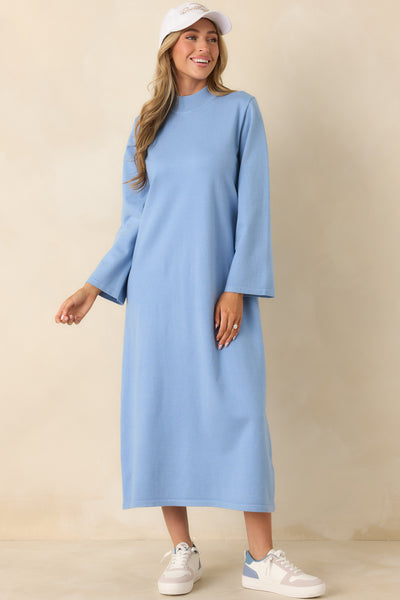 fitted lace wedding dress Women's Simply Put Together Sky Blue Relaxed Knit Shift Midi Dress | Size: S
