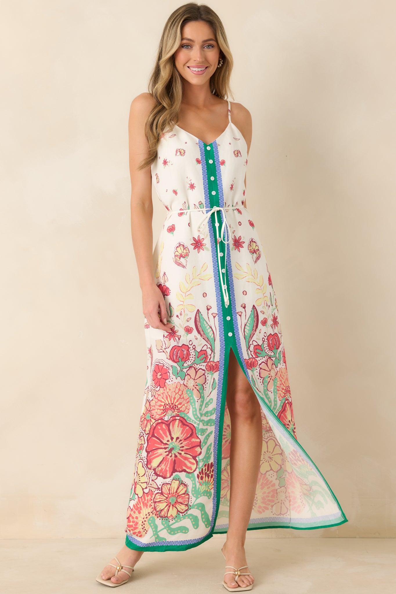 Red Dress | Green & Coral Floral Maxi Dress - All Dresses Red Dress | Green & Coral Floral Maxi Dress - All Dresses