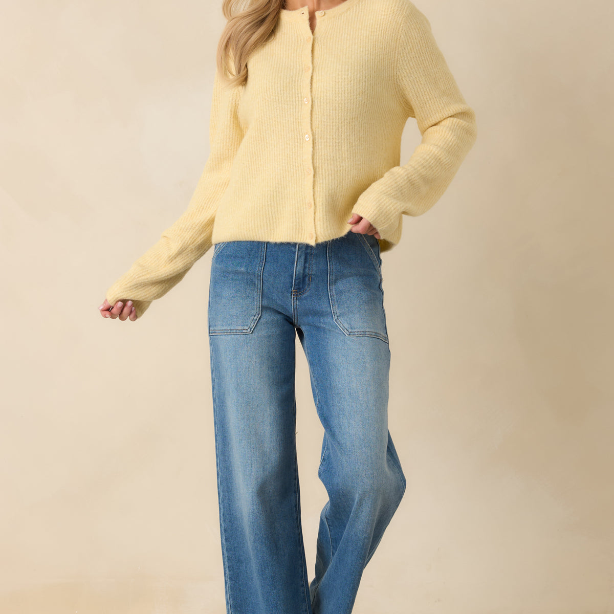 Z Supply Light Yellow Medina Rib Cardi | Red Dress
