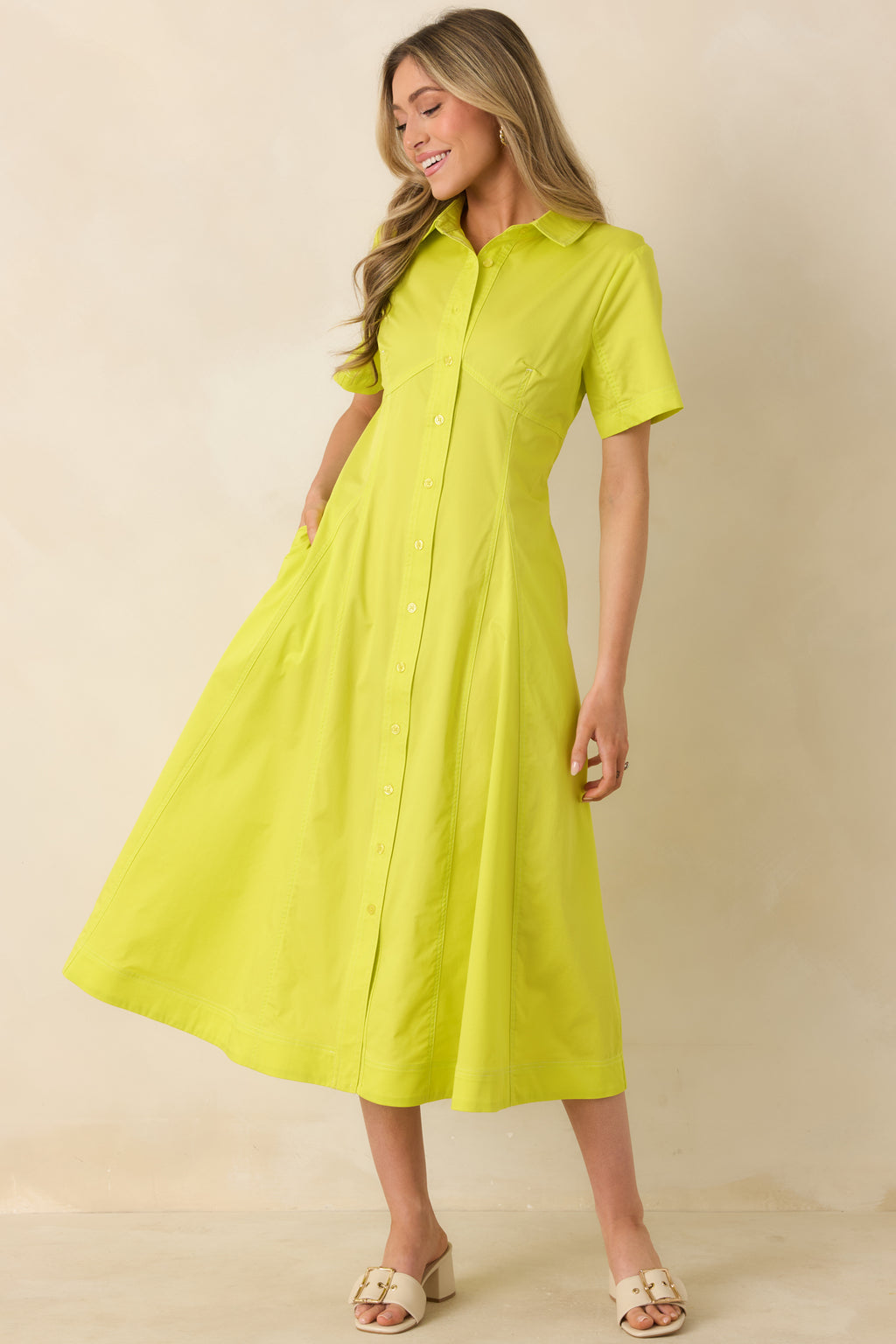 babyletto green dresser Neon Green Oversized Pocket Front Midi T-Shirt Dress main image 1