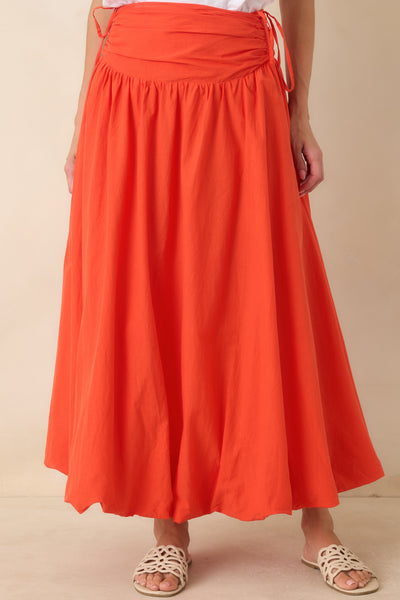 Costabile Coral Orange Cotton Gathered Maxi Skirt | FRNCH