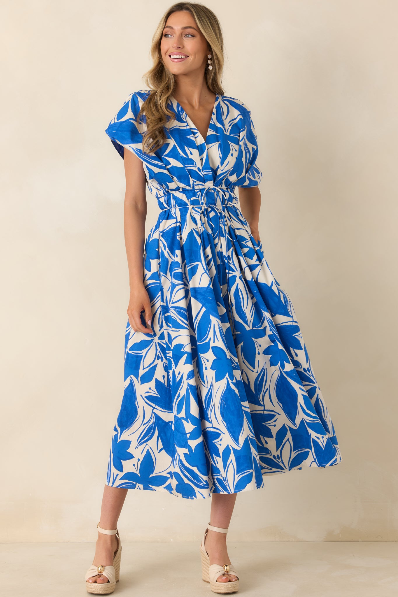 Red Dress | Blue & Ivory Floral Print Cotton Maxi Dress - All Dresses Red Dress | Blue & Ivory Floral Print Cotton Maxi Dress - All Dresses