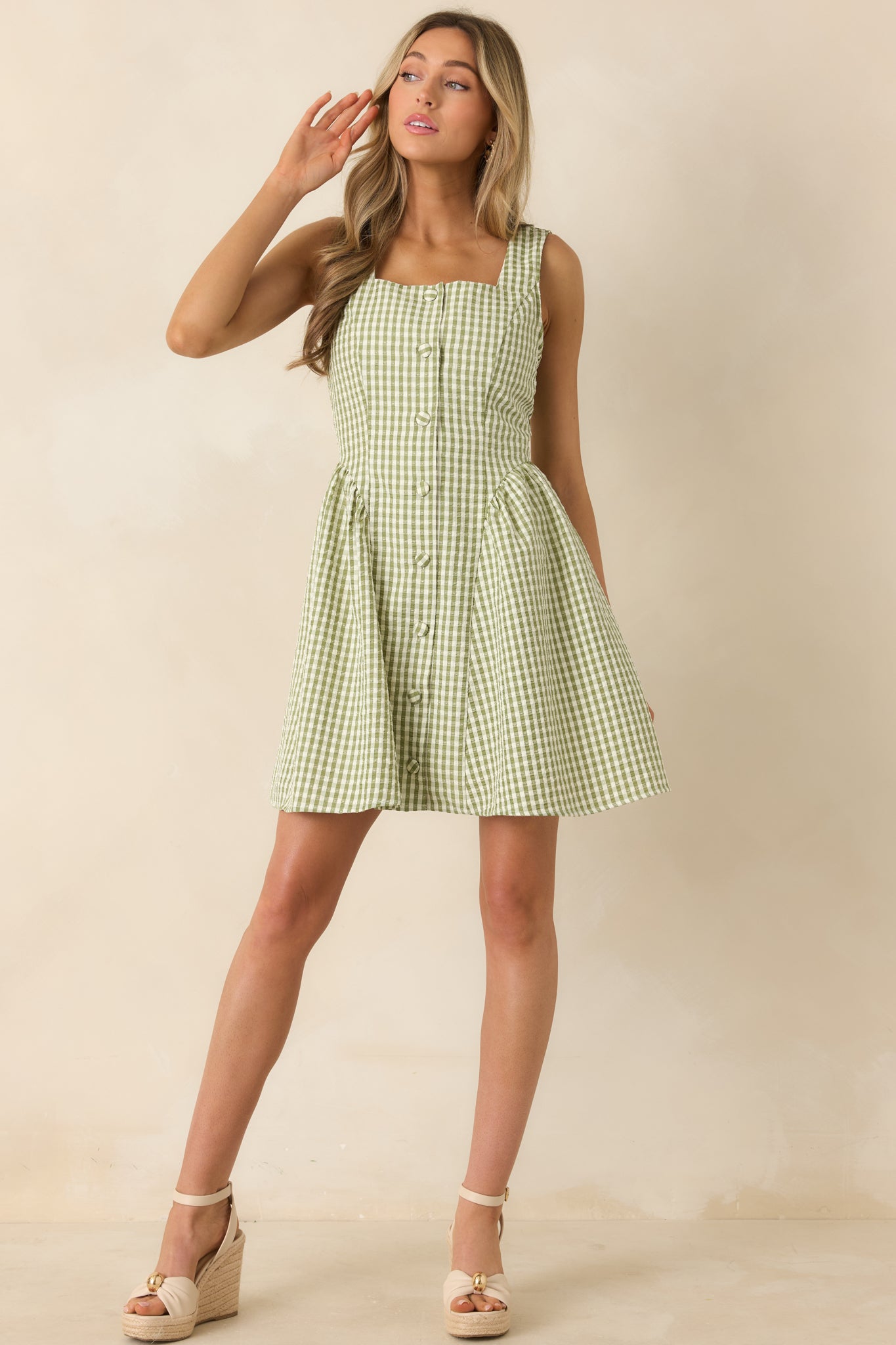 Red Dress | Matcha Green Gingham Sleeveless Mini Dress - All Dresses Red Dress | Matcha Green Gingham Sleeveless Mini Dress - All Dresses