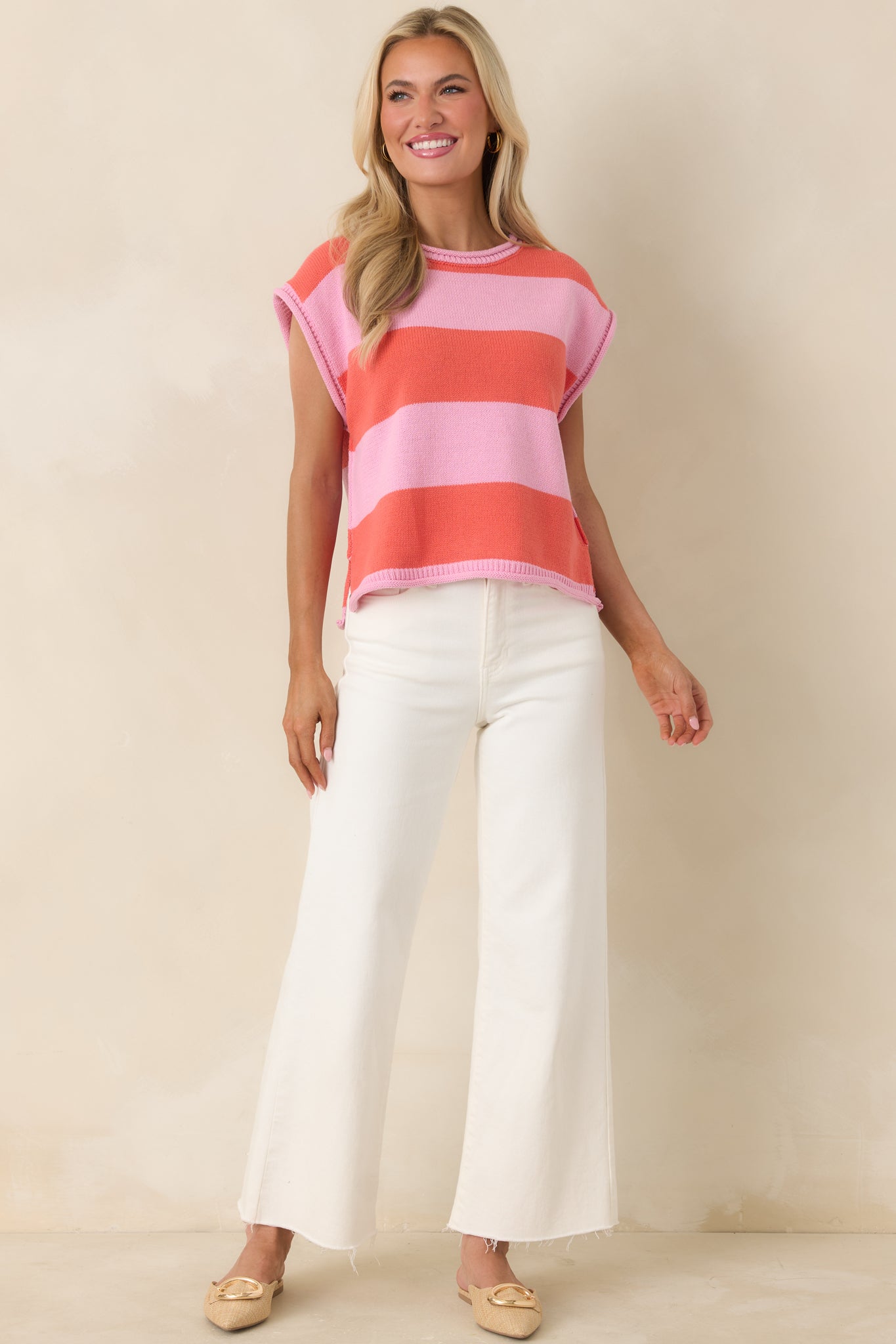 Lightweight striped knit top with relaxed silhouette and clean finish.