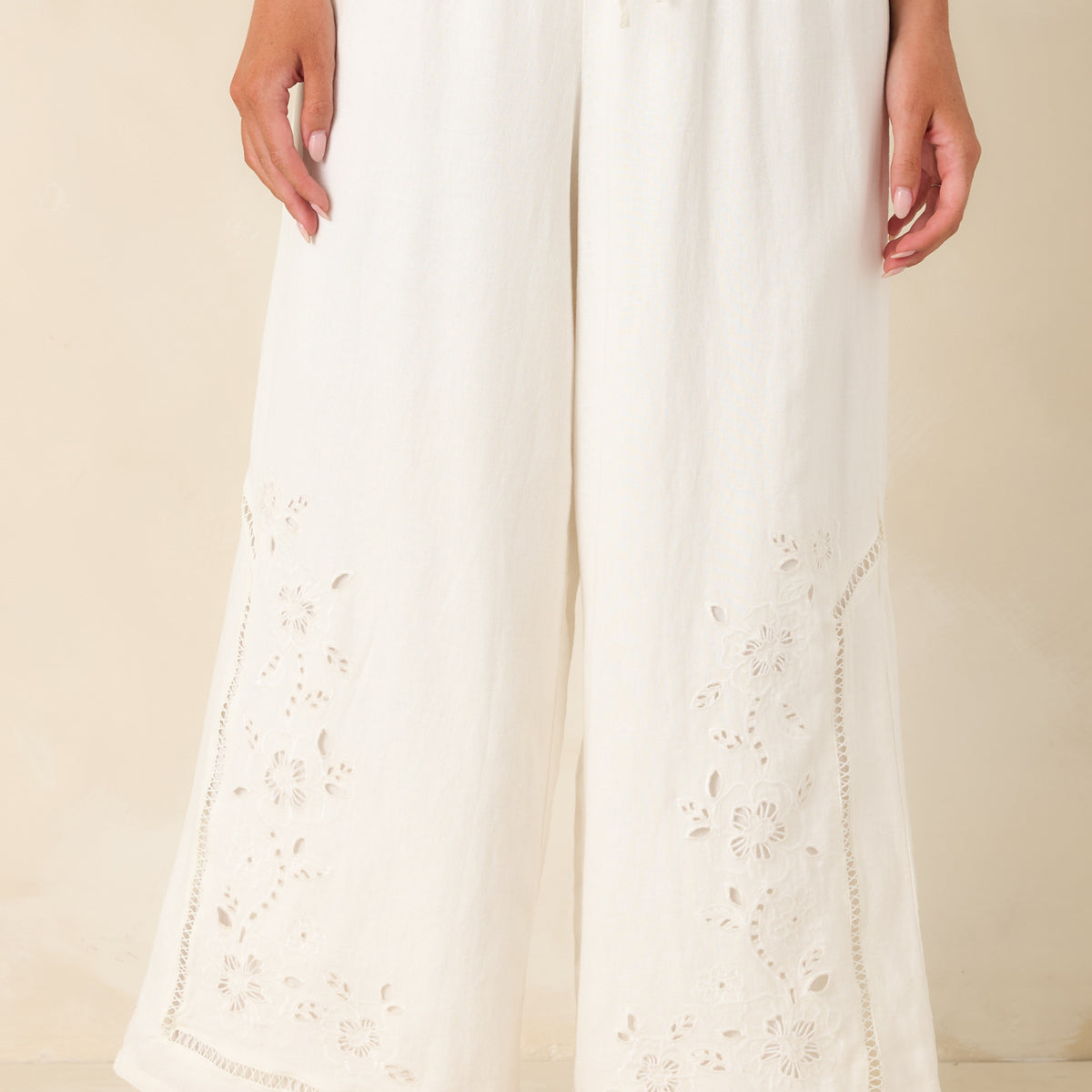 Sid White Linen Blend Embroidered Woven Pants | Z Supply