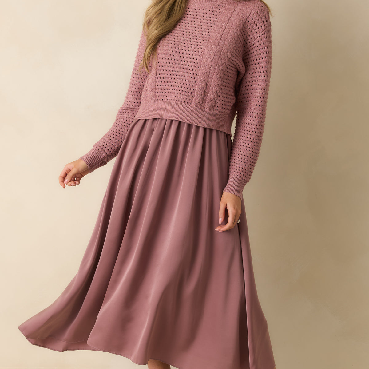 Mauve Knit Sweater Satin Maxi Dress Set - Women's Sets | Red Dress