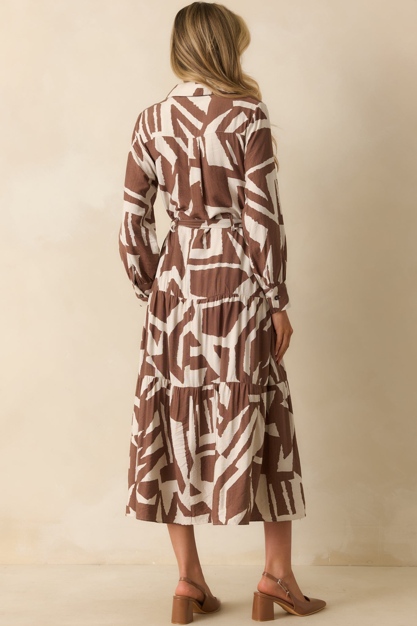 Brown Abstract Print Belted Maxi Shirt Dress - All Dresses | Red Dress Brown Abstract Print Belted Maxi Shirt Dress - All Dresses | Red Dress