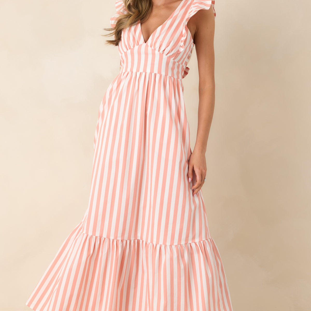 blue and orange striped maxi dress Red | Coral Stripe Tie-Back Tiered Dress or resort getaways