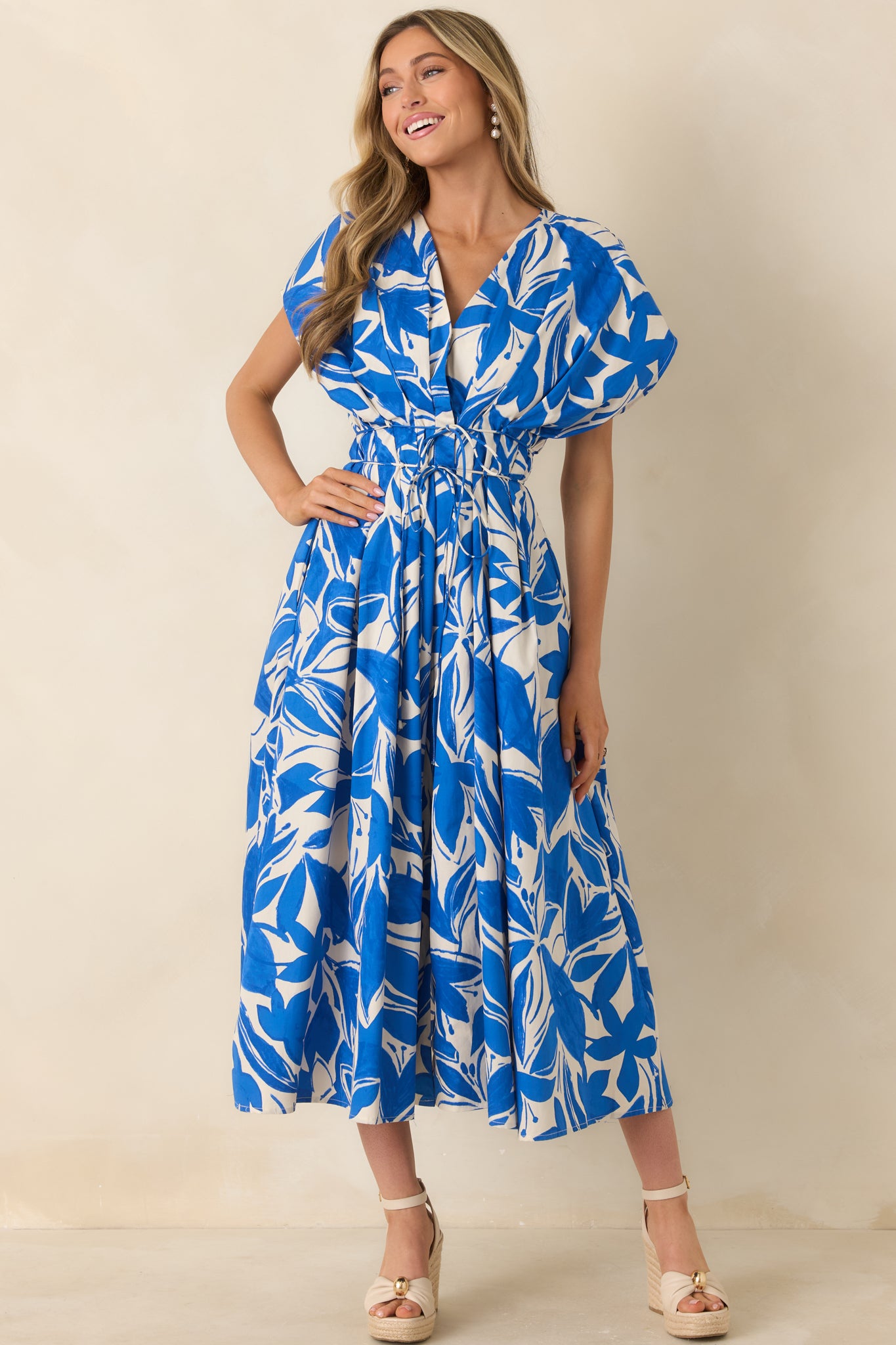 Red Dress | Blue & Ivory Floral Print Cotton Maxi Dress - All Dresses Red Dress | Blue & Ivory Floral Print Cotton Maxi Dress - All Dresses