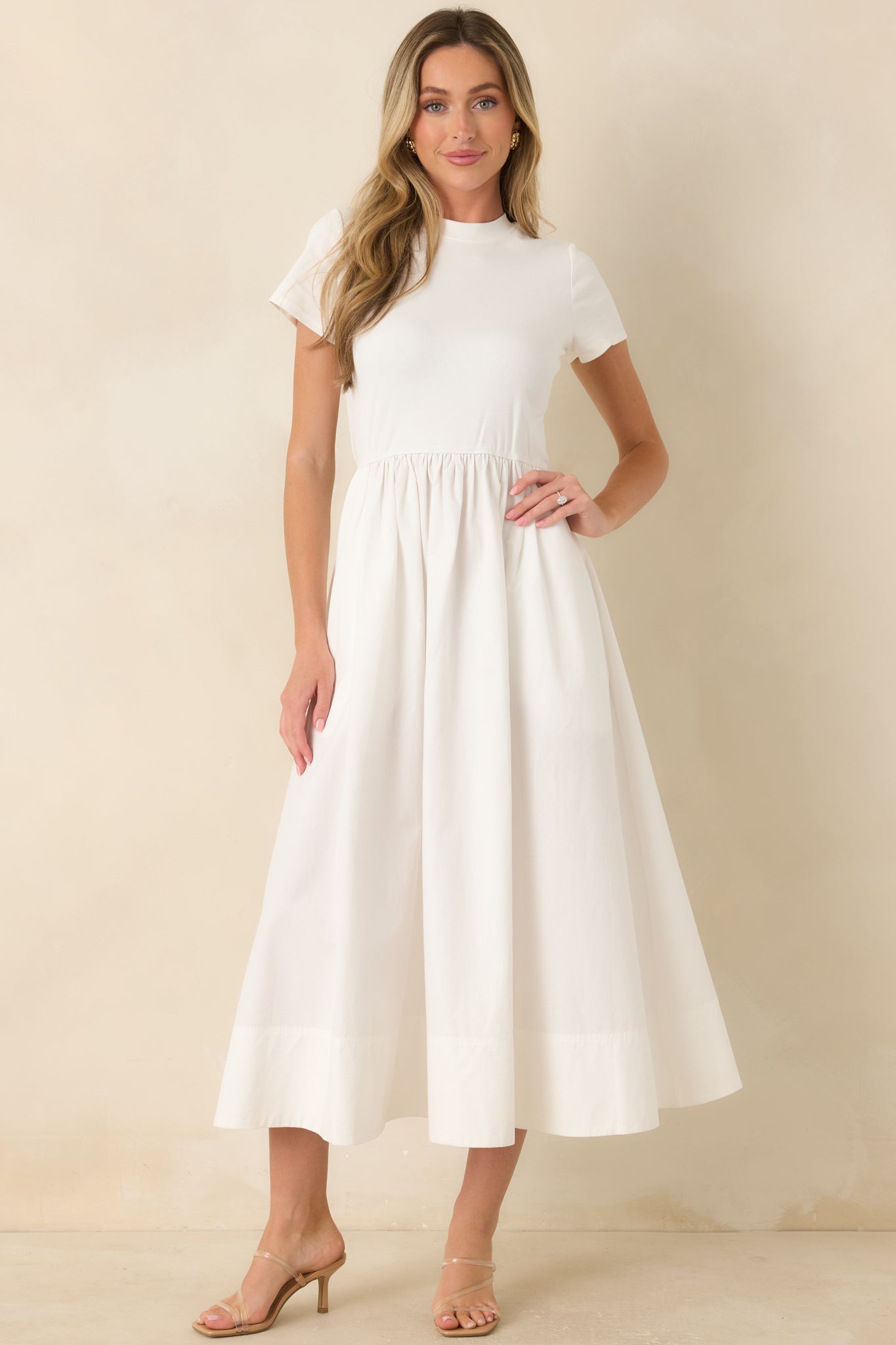 Women's Prosperina Aria White Cotton Short Sleeve Midi Dress | Size: M