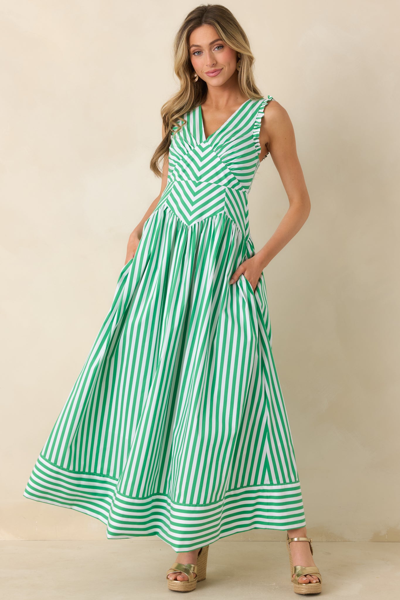 Women's Its a Good Thing Green Stripe Cotton Blend Sleeveless Maxi Dress | Size: S | Red Dress Women's Its a Good Thing Green Stripe Cotton Blend Sleeveless Maxi Dress | Size: S | Red Dress