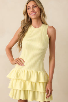 Butter Yellow Ribbed Drop Waist Mini Dress