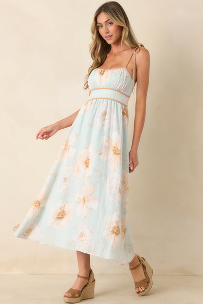 tie dress Alix Maxi Front In Chocolate Do Not Iron Women's Blooming in Watercolor Mint