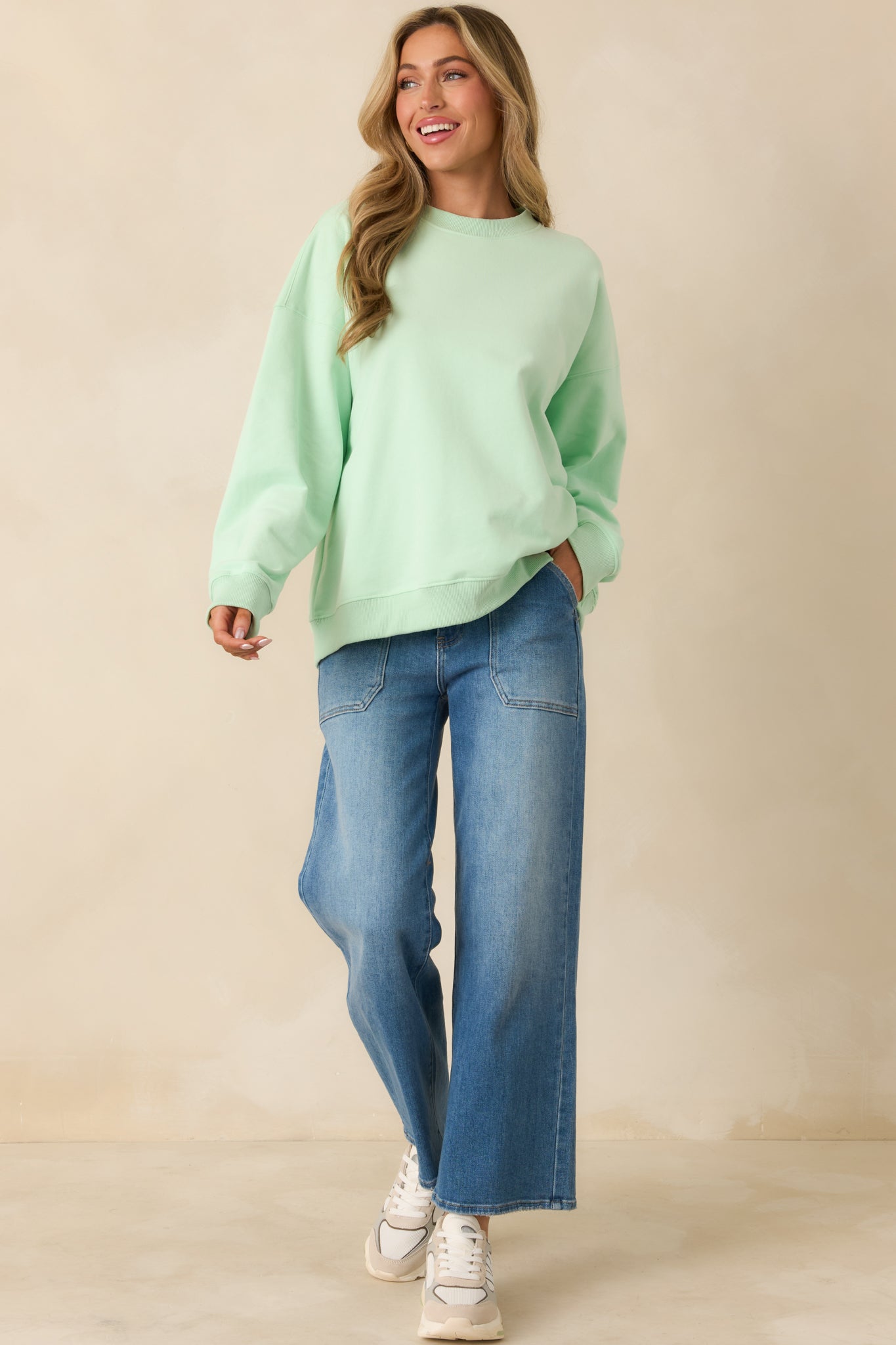Mint Green Crewneck Sweatshirt - All Tops | Red Dress