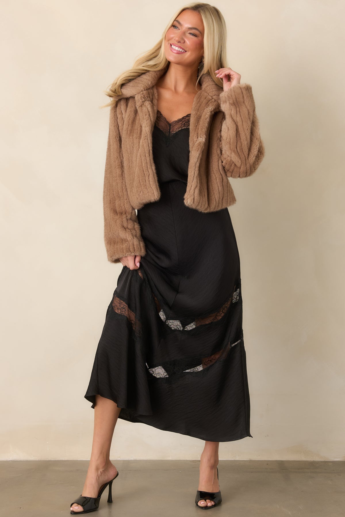 brown fur dress Women's Warm Regards Mocha Faux Jacket | Size: M Wedding Shower Dresses for vock shaggy faux fur creates Sleeve Length:35