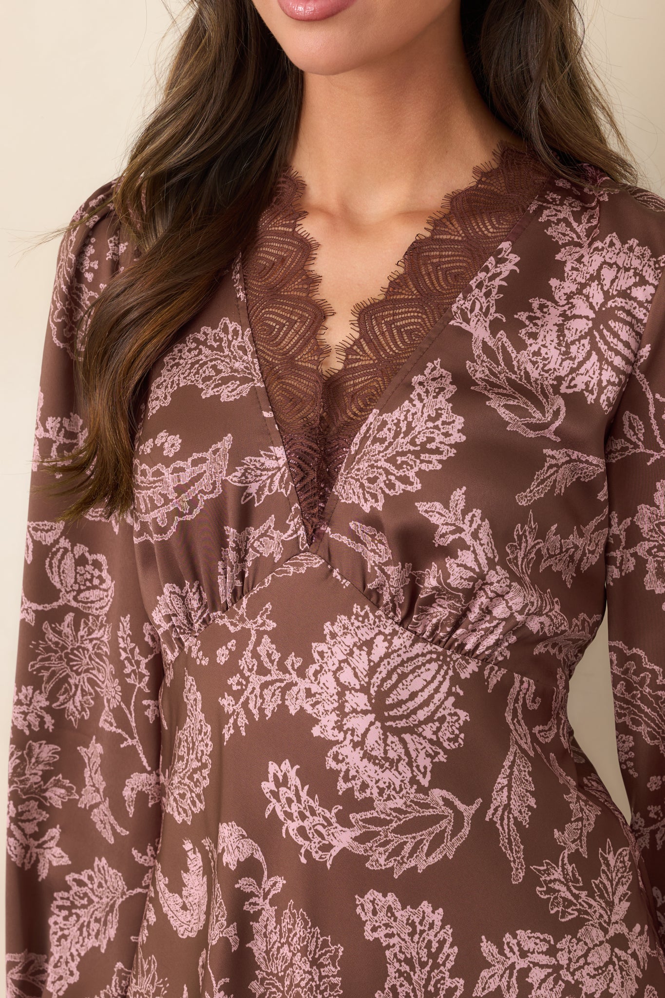 The Thought of You Mocha & Pink Floral Midi Dress | Red Dress