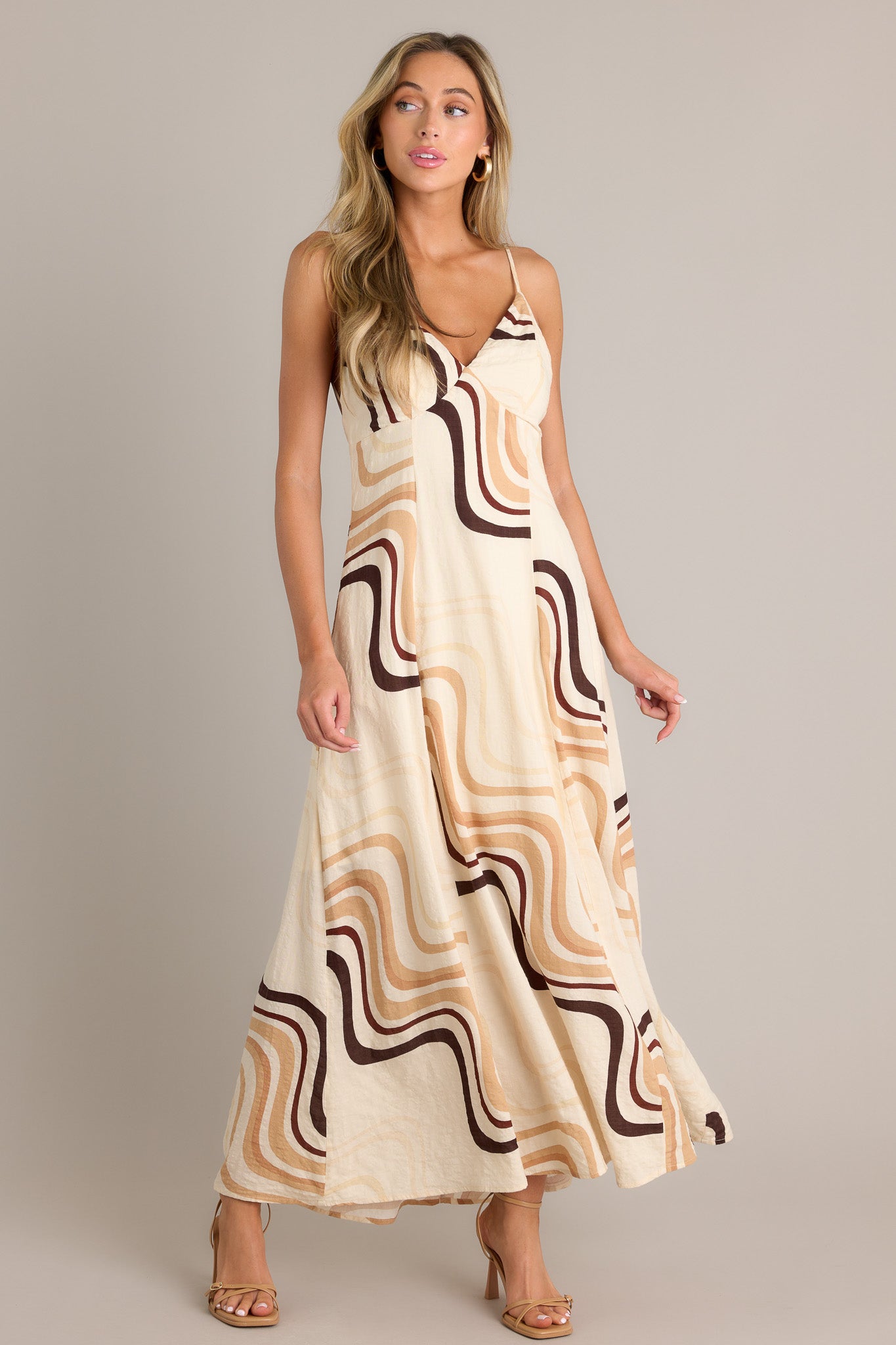 Tova Beige Abstract Print Long Sleeve Maxi Dress