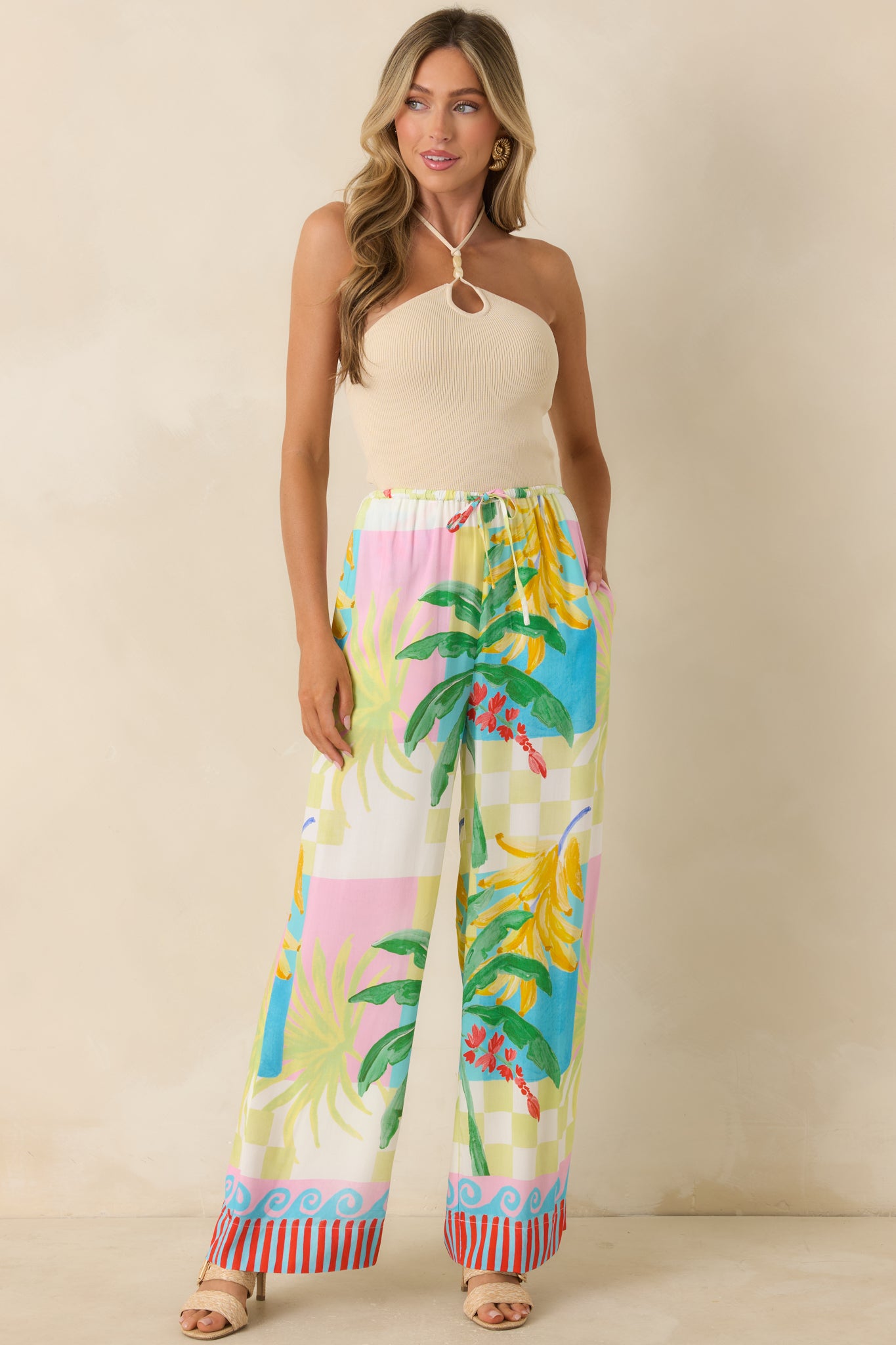 Palmira Multi Vacation Palms Drawstring Pants | MINKPINK
