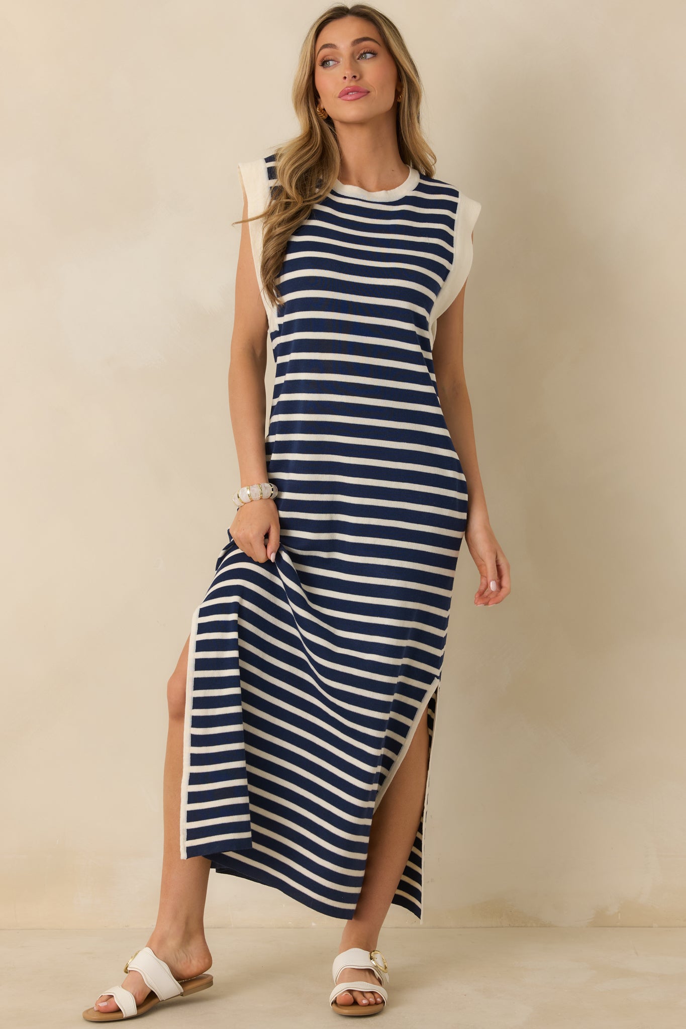 Women's Keep It Straight Navy Stripe Stretch Knit Maxi Dress | Size: M | Red Dress Women's Keep It Straight Navy Stripe Stretch Knit Maxi Dress | Size: M | Red Dress
