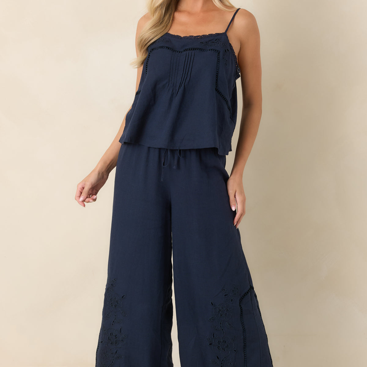 Lille Navy Linen Blend Embroidered Woven Tank Top | Z Supply