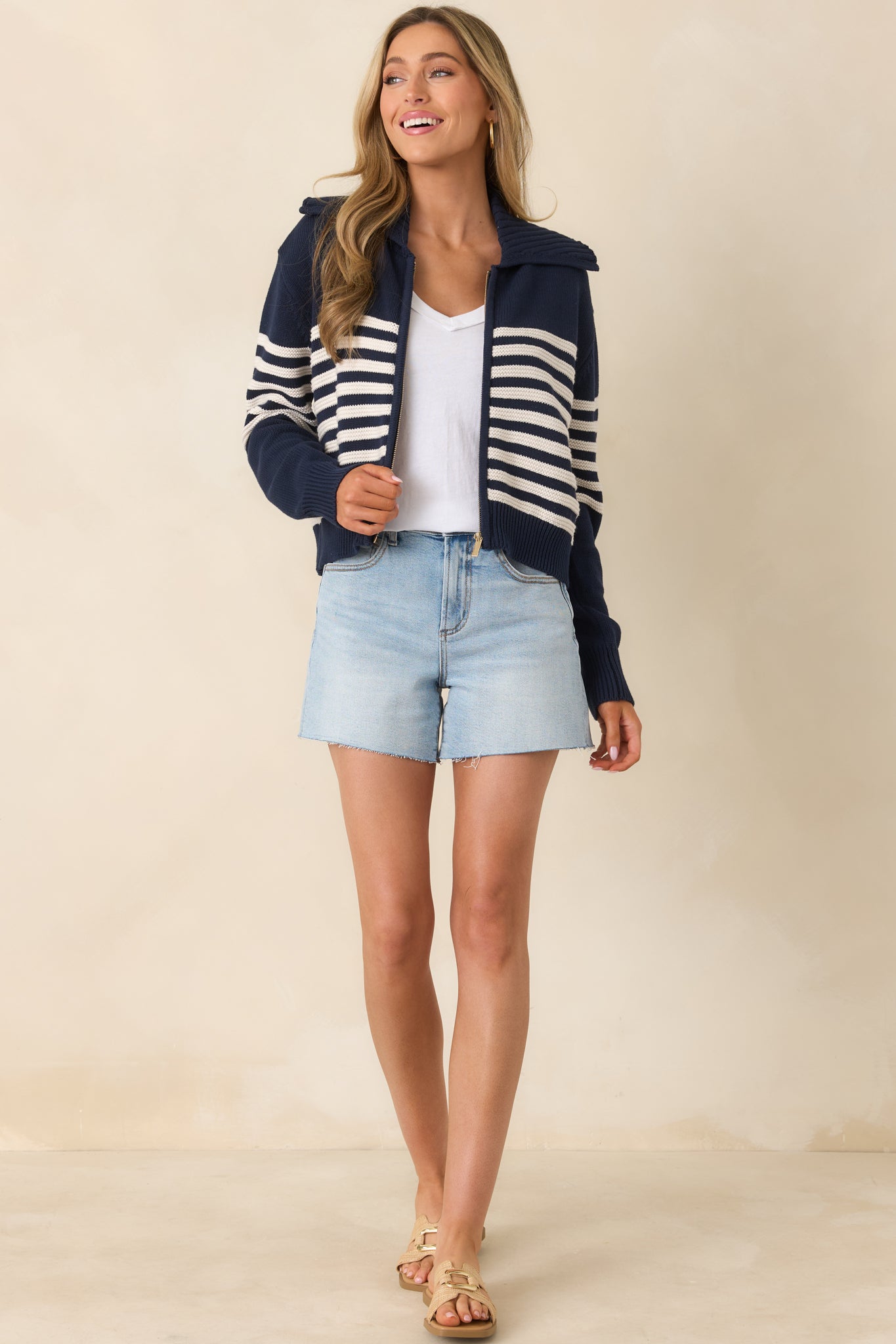 Red Dress | Z Supply Kovac Navy & Ivory Stripe Cotton Sweater Jacket Red Dress | Z Supply Kovac Navy & Ivory Stripe Cotton Sweater Jacket
