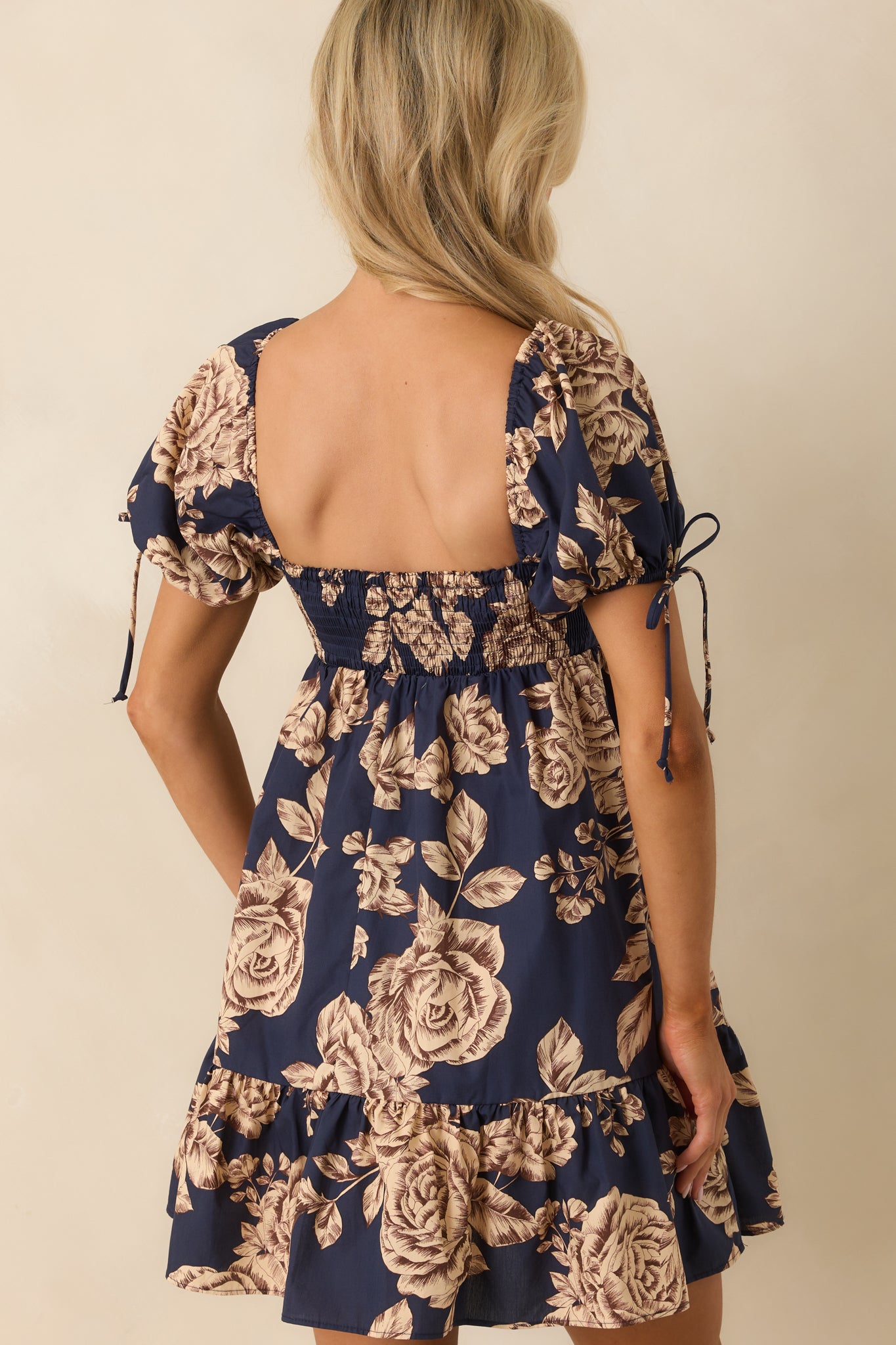smocked back dress Navy Multi Floral Print Cotton Mini Dress - All Dresses