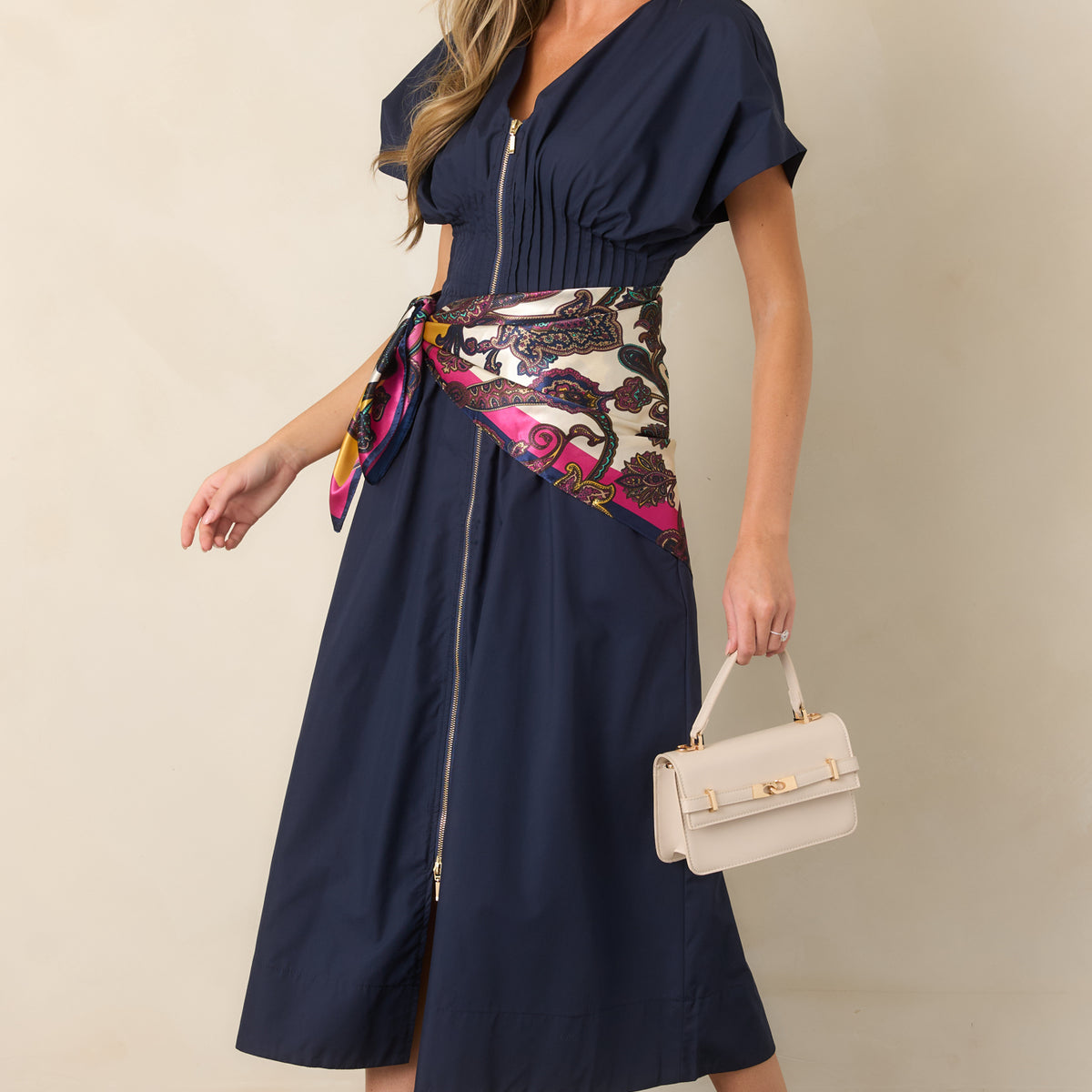Let It Be Easy Navy Smocked Waist Zip Maxi Dress | Entro