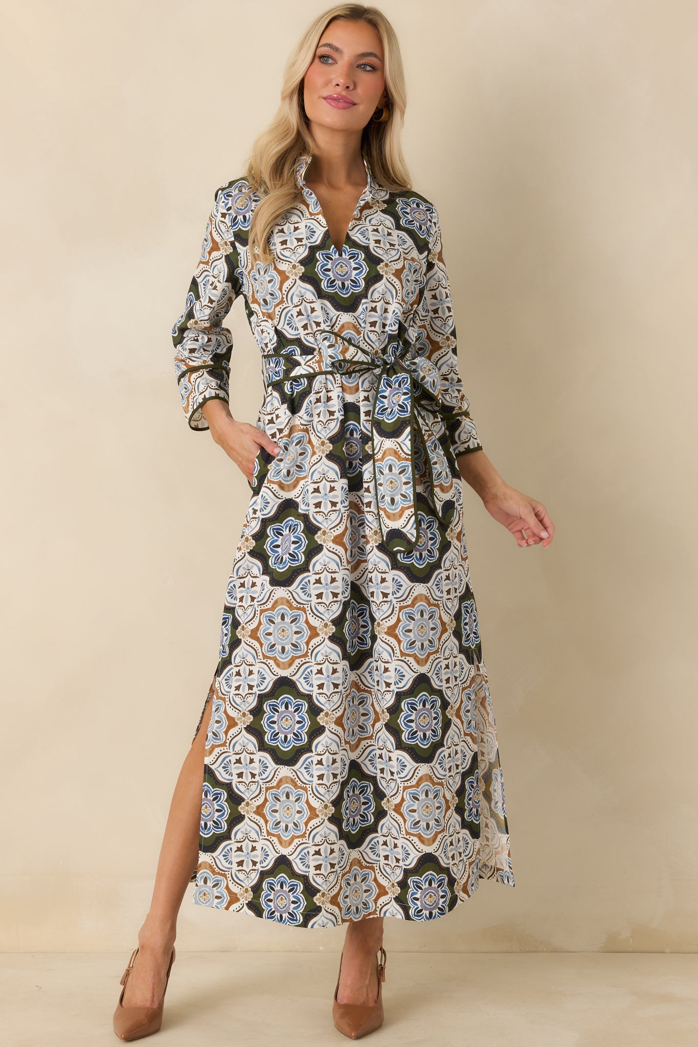 Matilda Olive Multi Medallion Print Cotton Maxi Dress | Prosperina