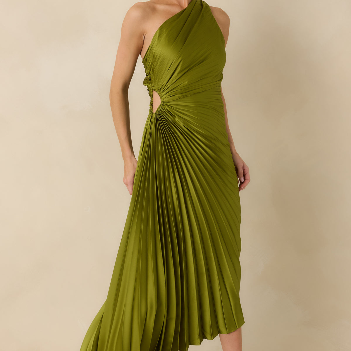 Women's Poetic Charm Olive Green Asymmetric One Shoulder Maxi Dress | Size: S