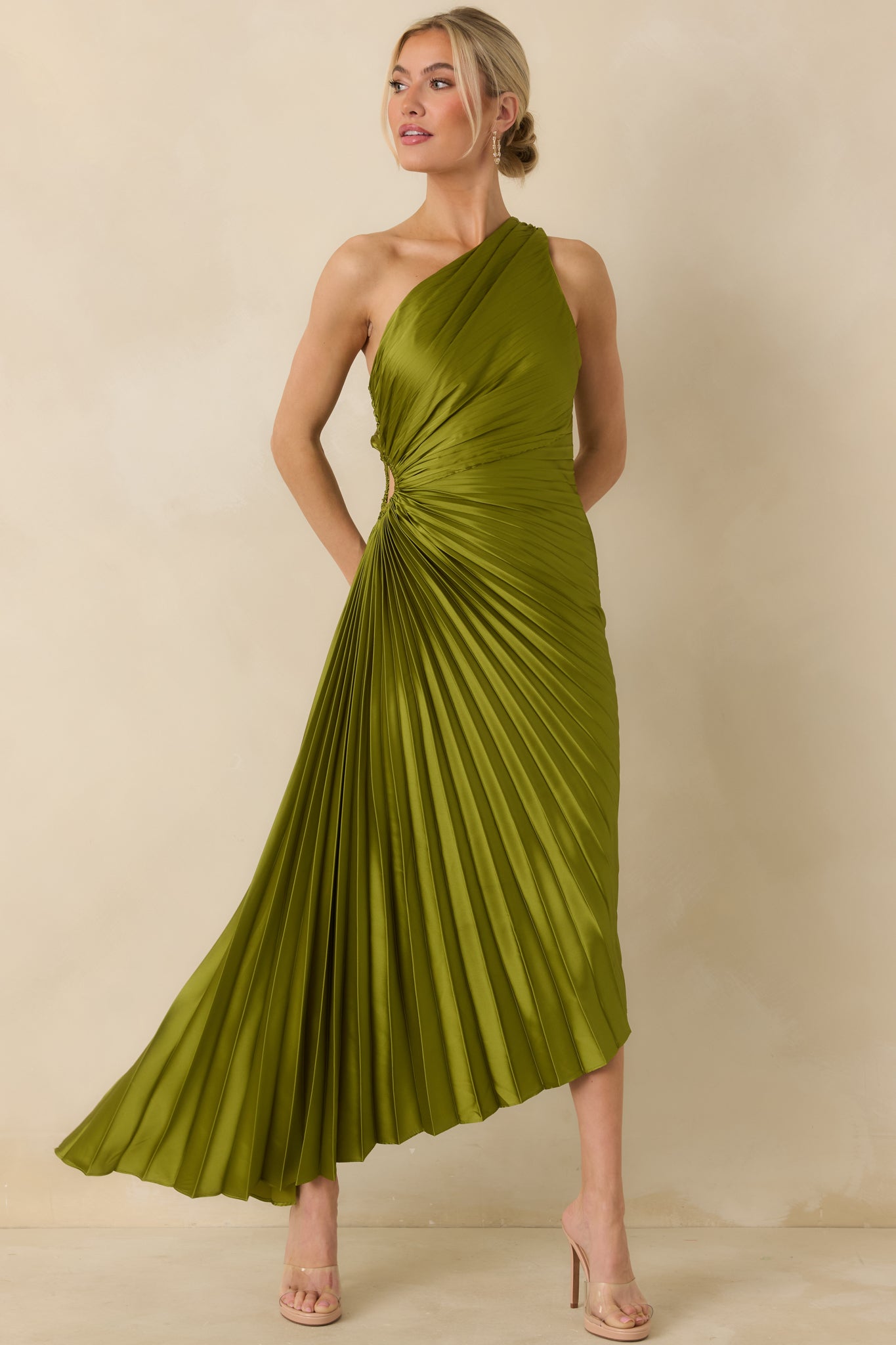 Olive Green Asymmetric One Shoulder Maxi Dress - Event Dresses | Red Dress Olive Green Asymmetric One Shoulder Maxi Dress - Event Dresses | Red Dress