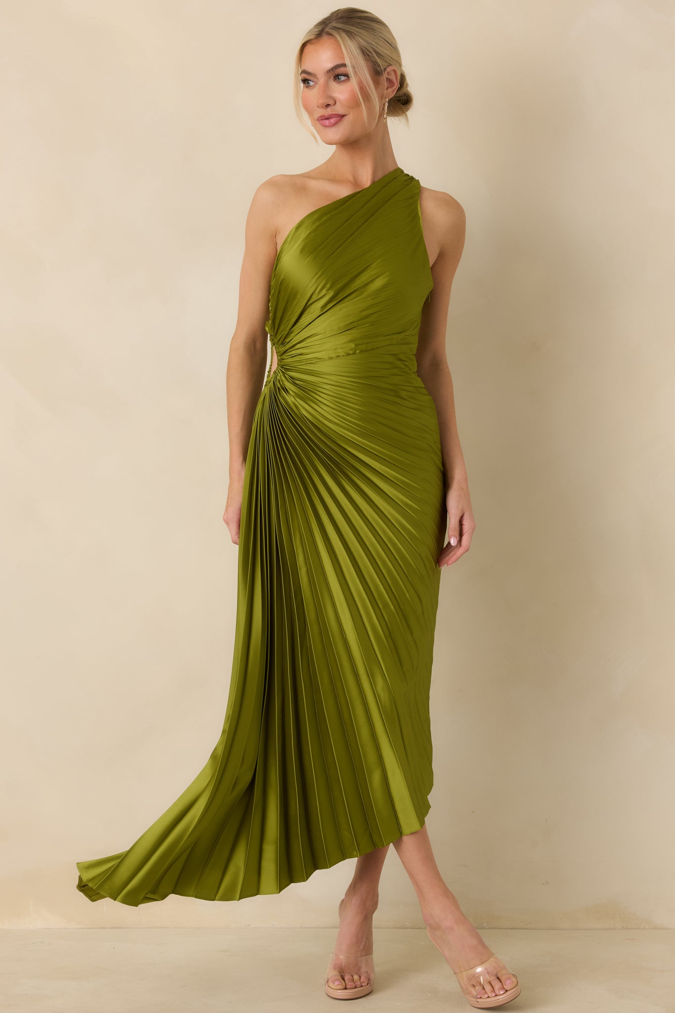 Women's Poetic Charm Olive Green Asymmetric One Shoulder Maxi Dress | Size: S | Red Dress Women's Poetic Charm Olive Green Asymmetric One Shoulder Maxi Dress | Size: S | Red Dress
