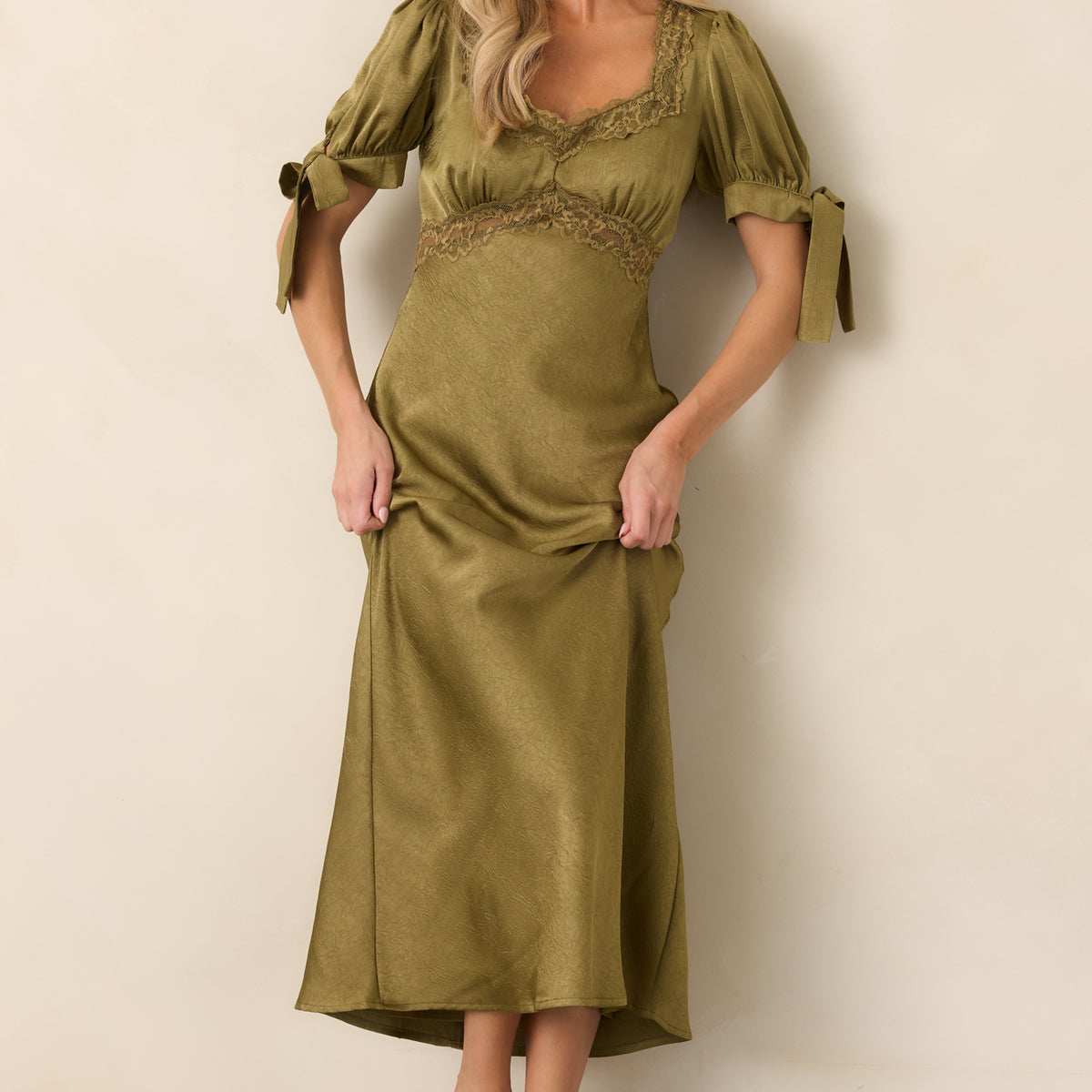 green satin midi dress More Than a Feeling Olive Lace Trim While ordering write your Kiyonna Plus Size Maritime 2018 Prom Color:Lush Green