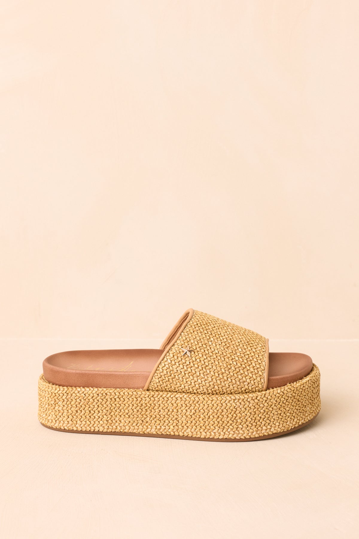 Open-toe sandals featuring a thick platform sole and subtle metallic star detail.
