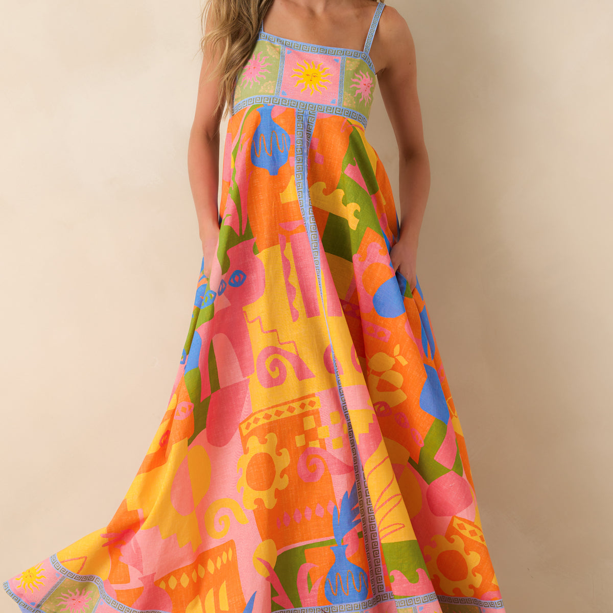 Paradisa Atlantis Orange Multi Cotton Abstract Maxi Dress | Red Dress
