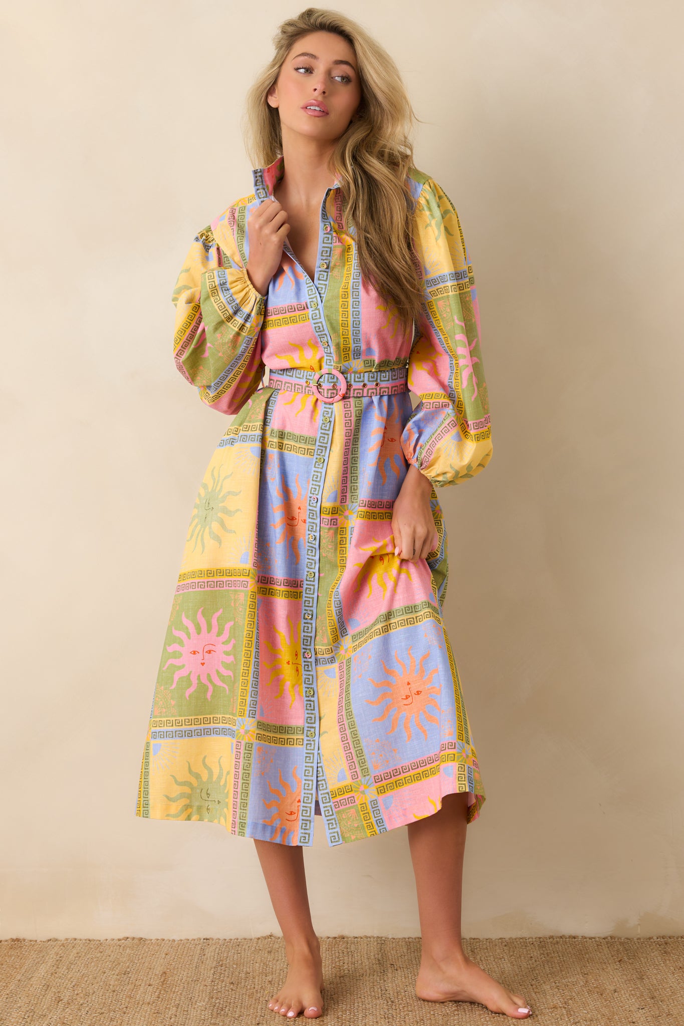 white christmas dresses Linen Cotton Contrast Neckline Midi Dress main image 0